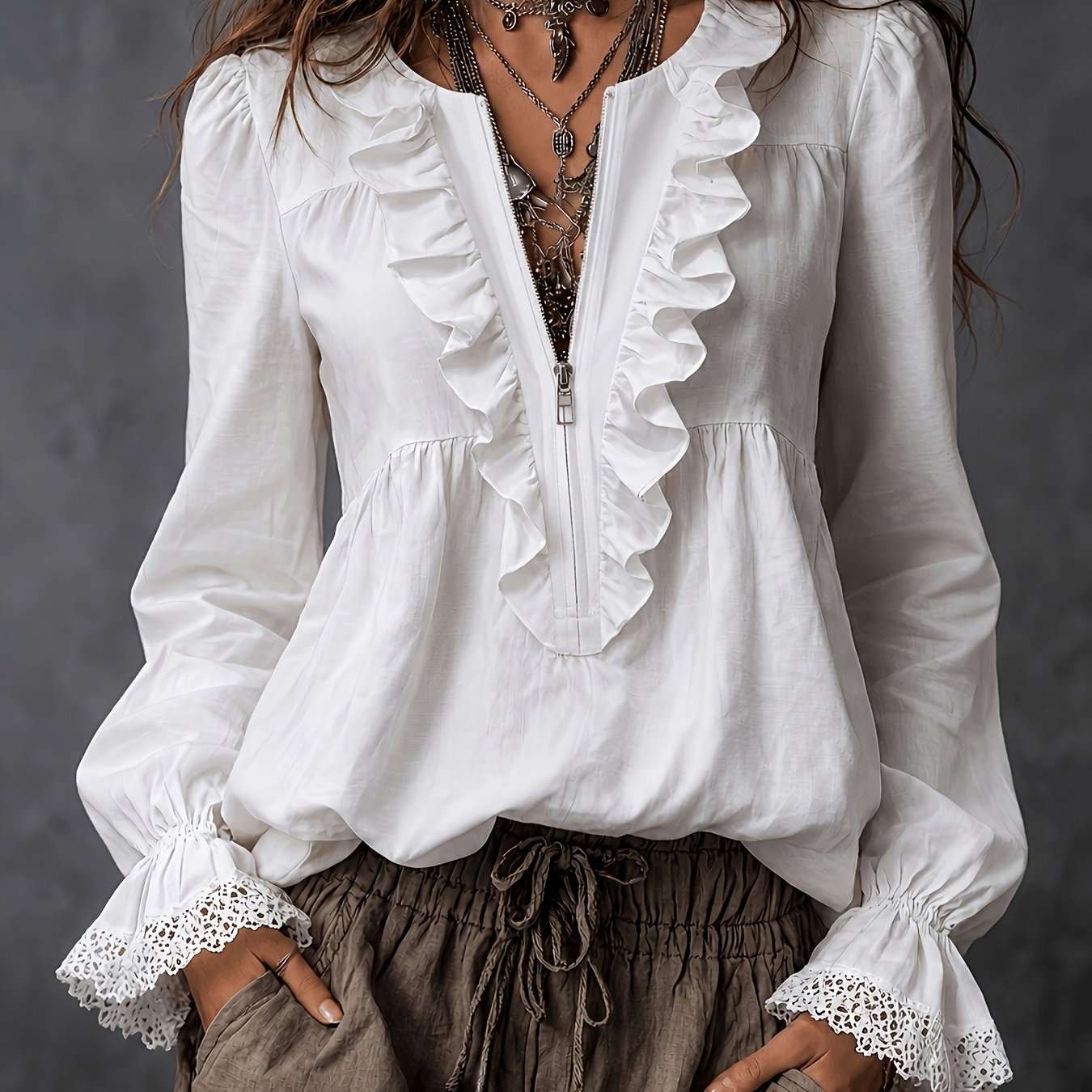 TEMU Spring Summer Elegant Versatile Casual Long Sleeve Solid Zipper Women's Blouse