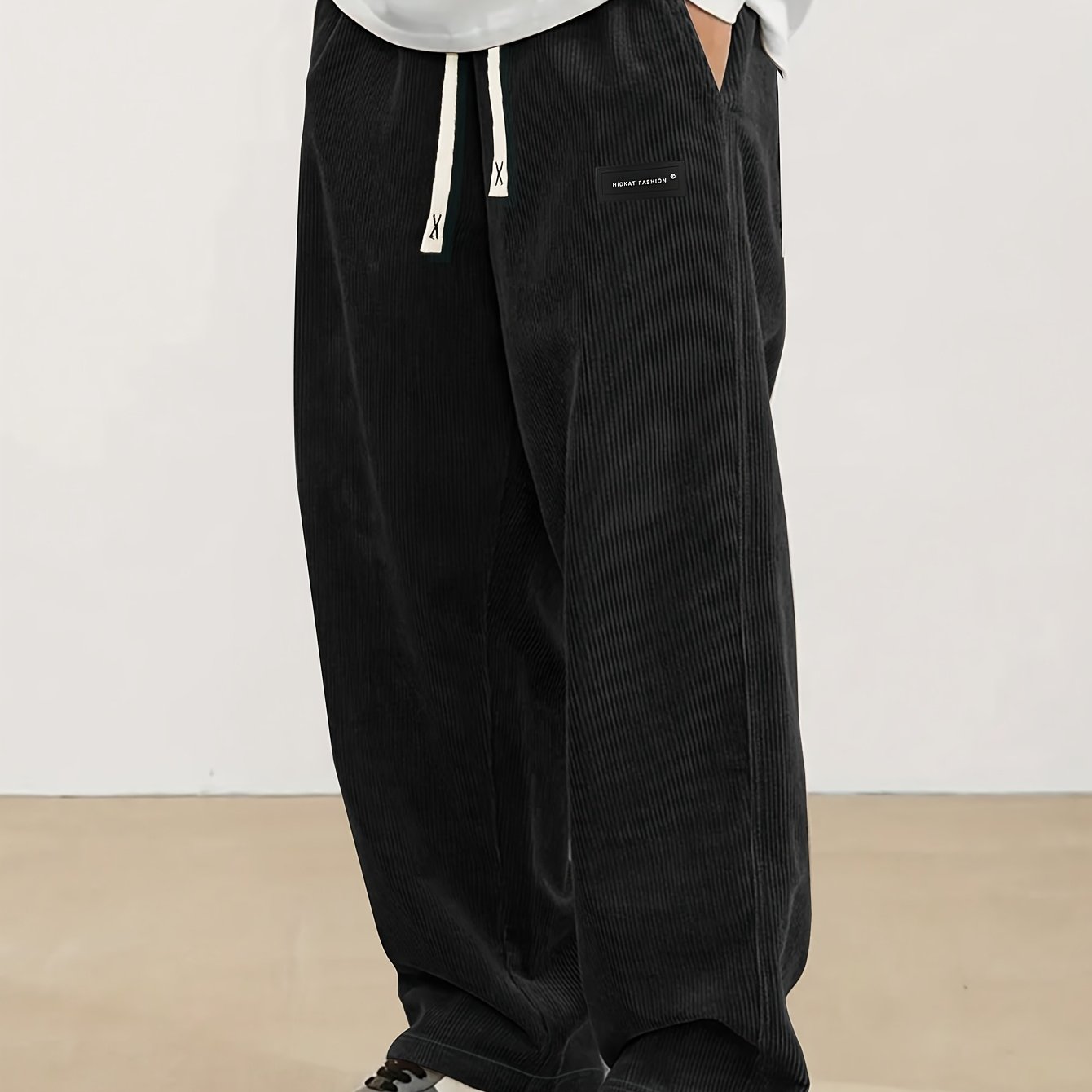 E-shop Herren Cordhose mit geradem Bein und langem Rock, elastischer Taille mit Kordelzug für Frühling und Herbst, lässige und sportliche Hose für ,