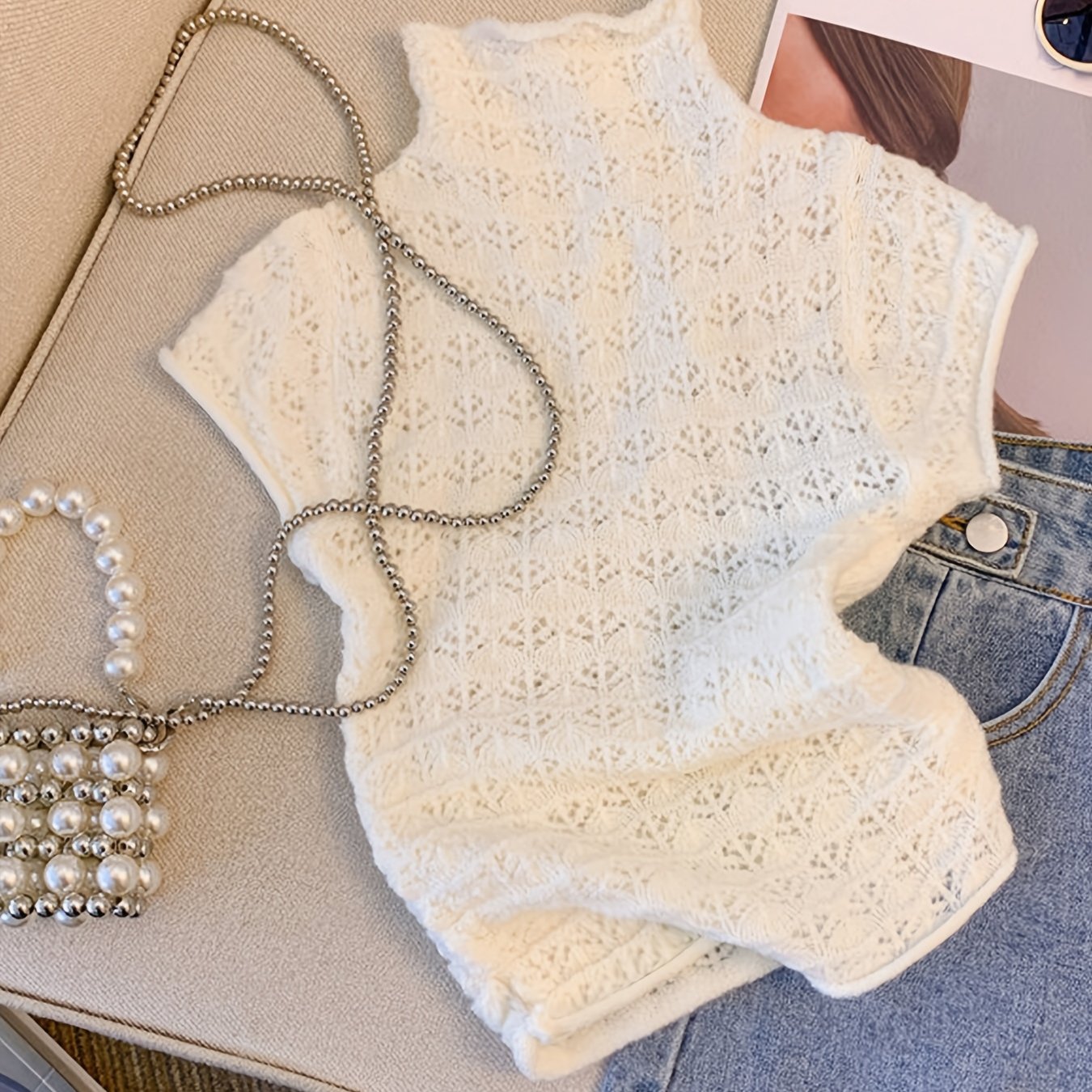 E-shop Frühlings- und Sommer Damen Pullover Einfarbig Hollow Mode Elegant Hoher Kragen Gerollter Sweater Modischer Auffälliger Schlanker Pullover