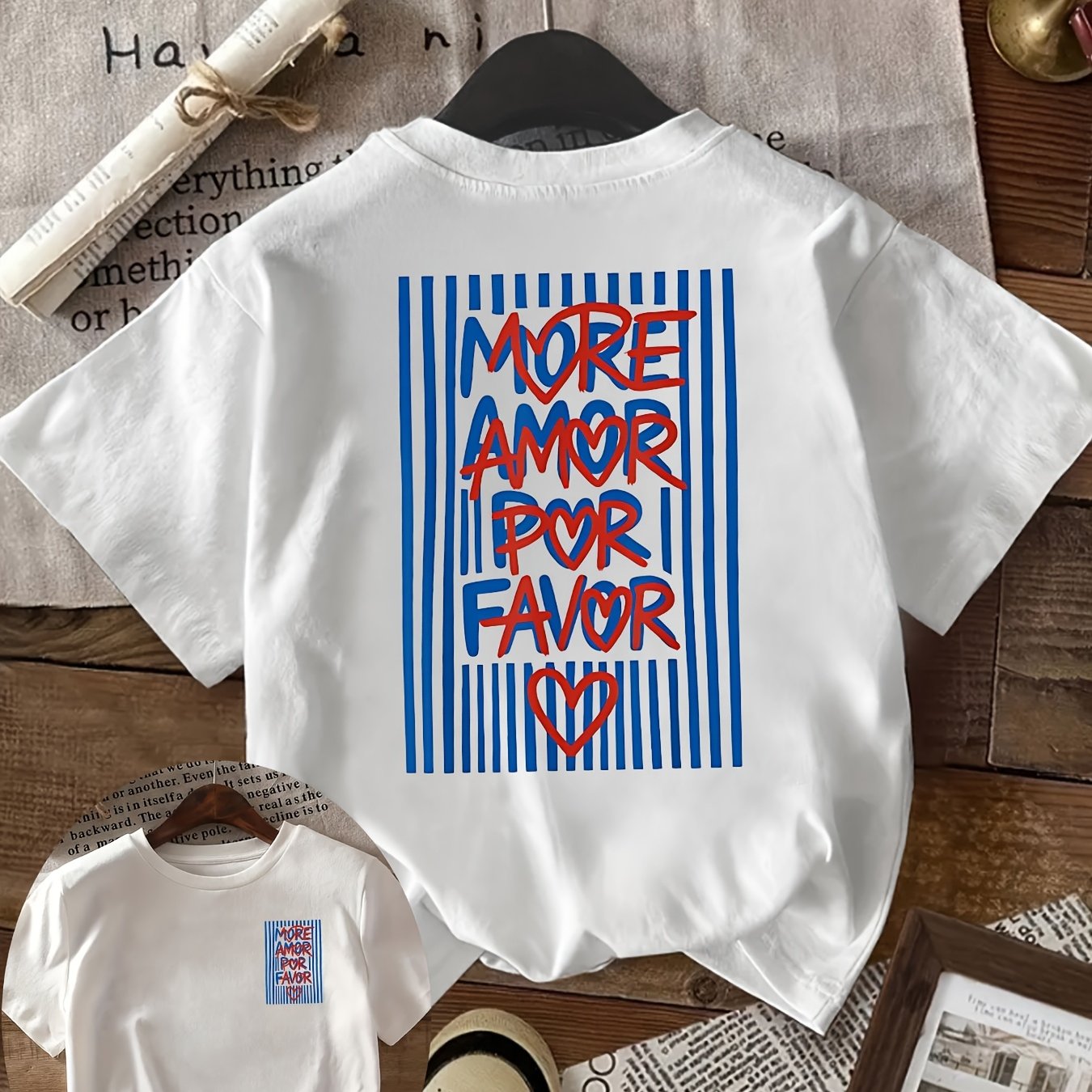 TEMU T-shirt Femme - Motif Rayé Imprimé pour l'Été et , Vêtements Femme Facile, Confortable, , T-shirt Col Rond