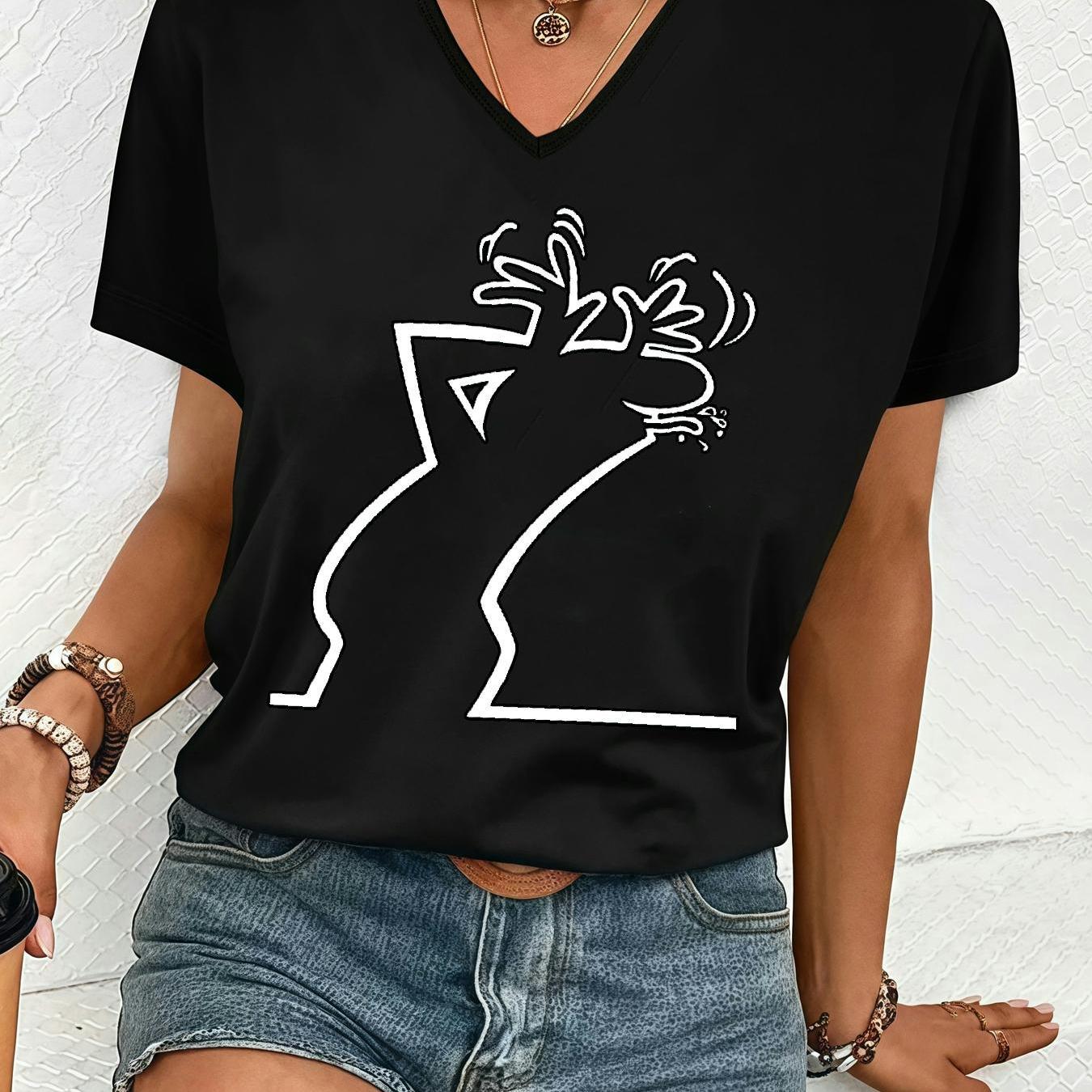 TEMU Plus Size, Women's Plus Size Oversized V-neck T-shirt - Summer Short Sleeve Blouse, Loose Fit Casual Top With V-neckline (95% /5% Elastane) -