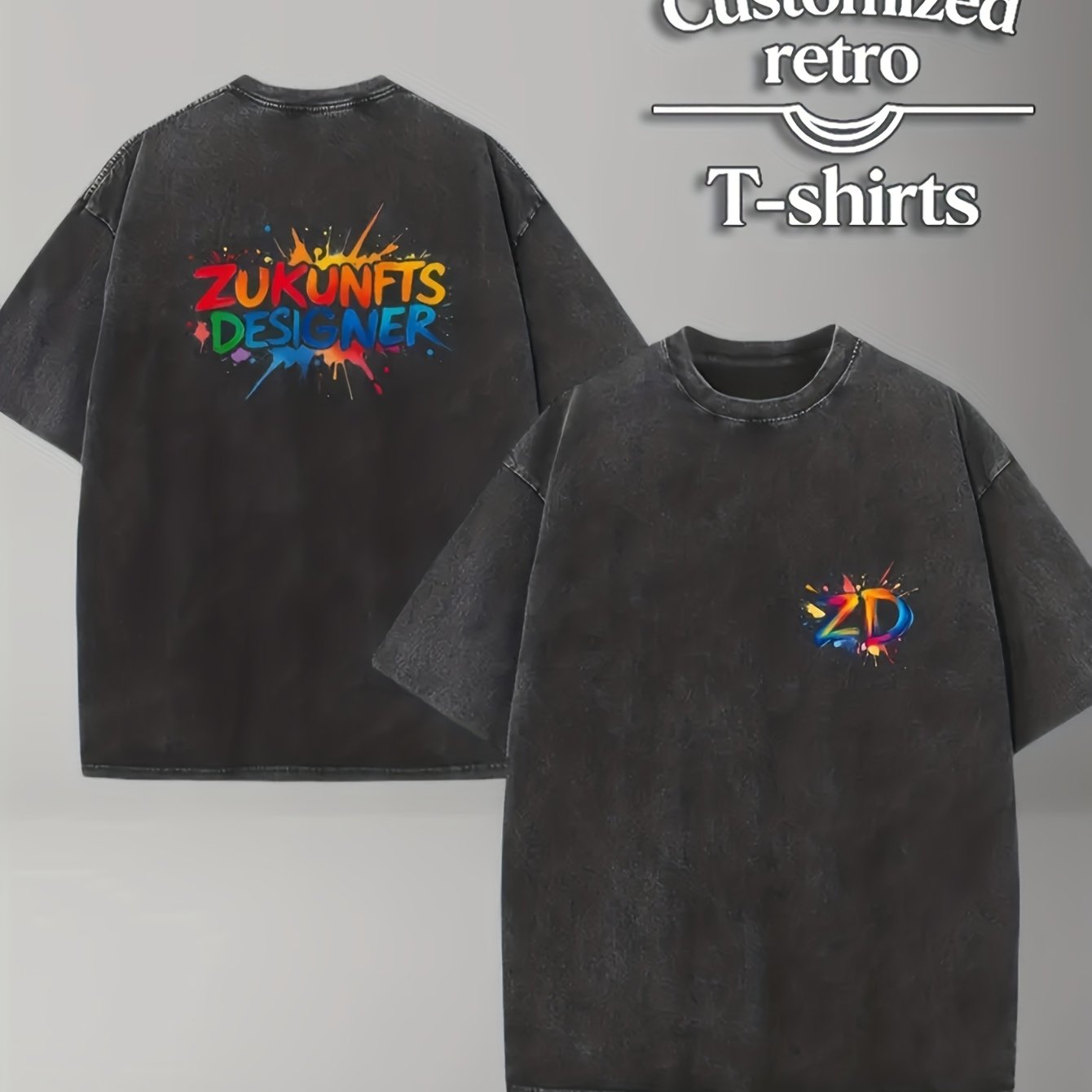 A Vintage Washed Custom Piece, Customizable On Sides, This Men's Washed T-shirt Features A Relaxed Fit With A Round Neck And Short Sleeves, Embodying A Style. A Fashionable Retro T-shirt