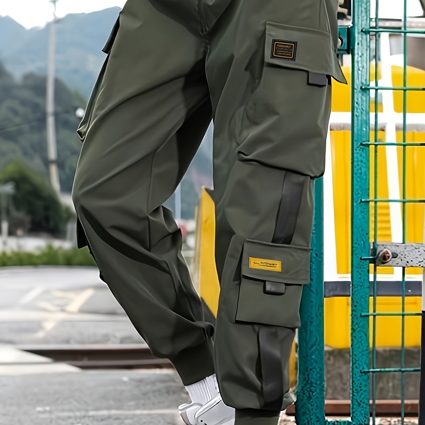 TEMU Pantaloni casual da esterno, Pantaloni cargo multitasche, Pantaloni da lavoro, Pantaloni corti con polsino, Pantaloni larghi da , Streetwear,