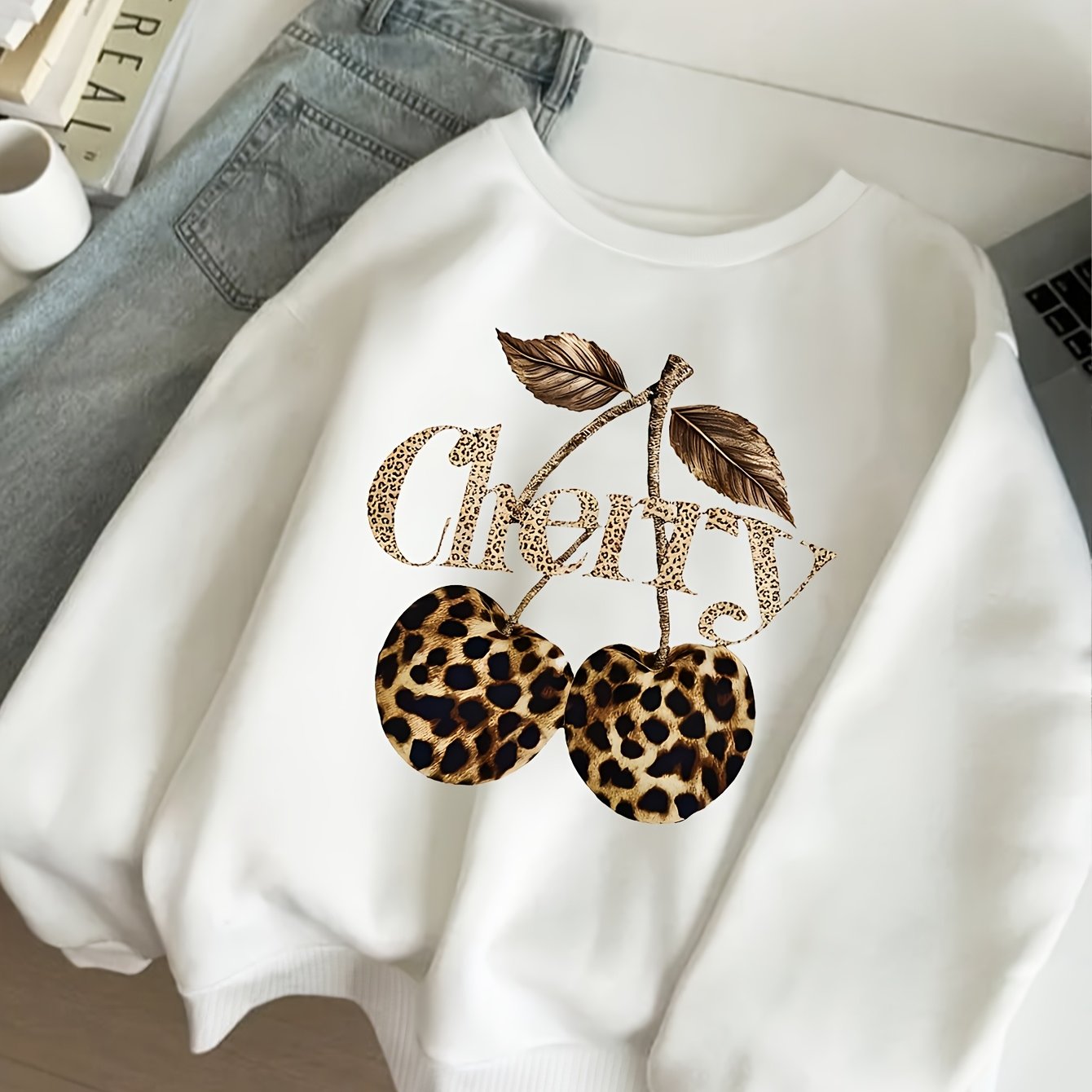 TEMU Sudadera de larga y cuello con estampado para otoño e invierno, ropa de mujer
