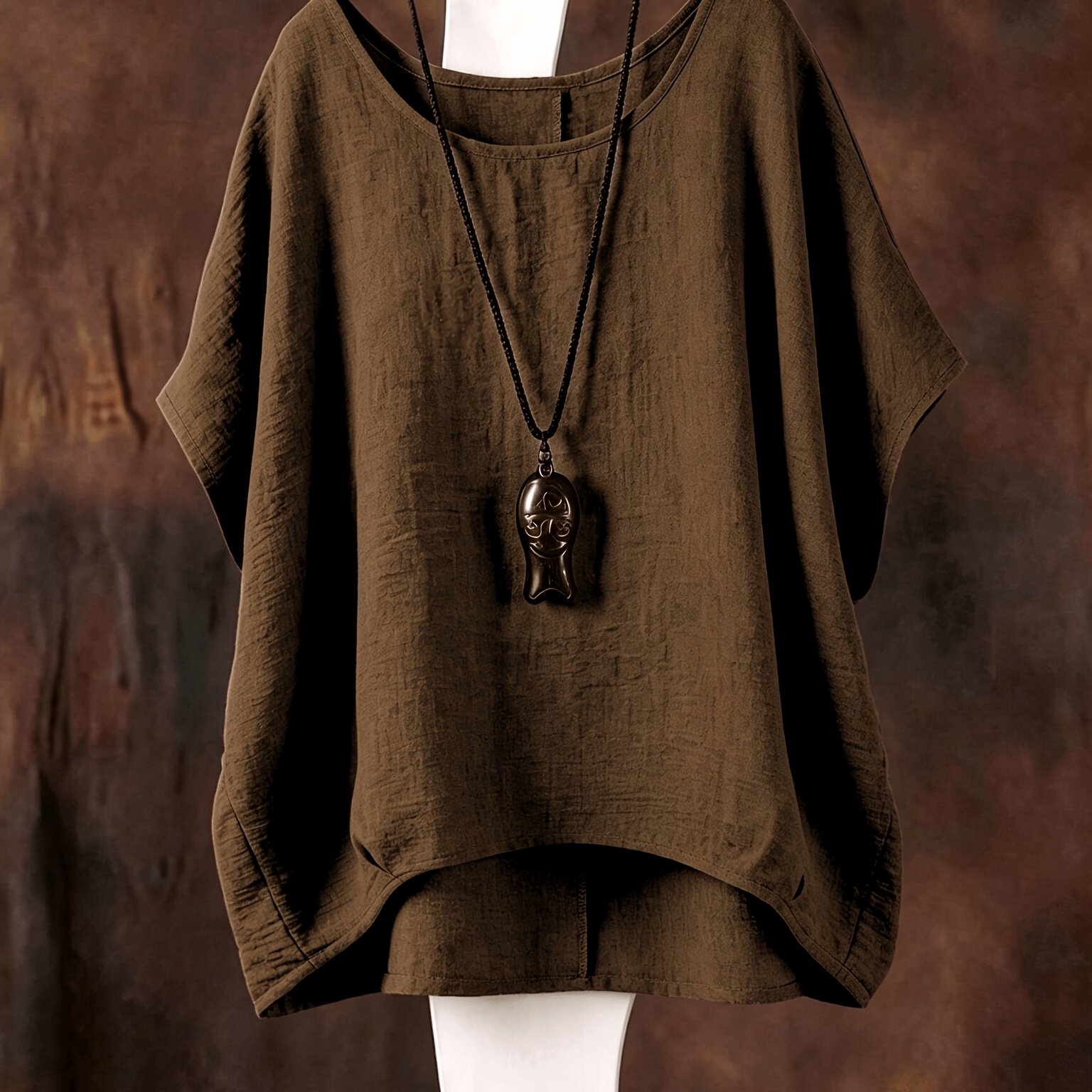 TEMU Plus Size, Plus Size Round Neck Simple And Stylish Casual Daily Vacation Solid Color Fashionable European And American Ethnic Style Vintage Lazy