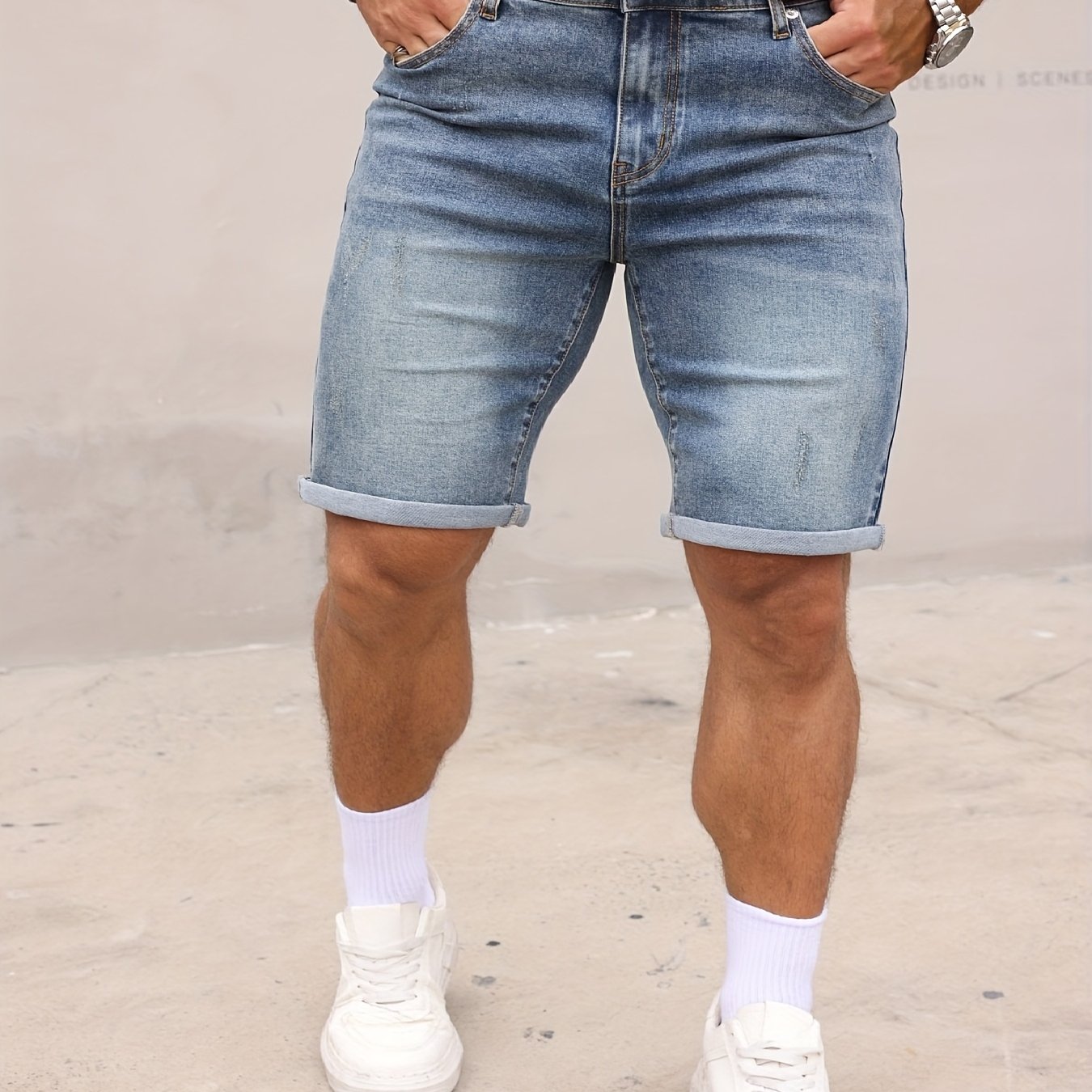 Tb4265 High-quality Stretch Men's Denim Shorts, Vintage Washed, Slim Fit, 70% Cotton, 28% Polyester, 2% Spandex