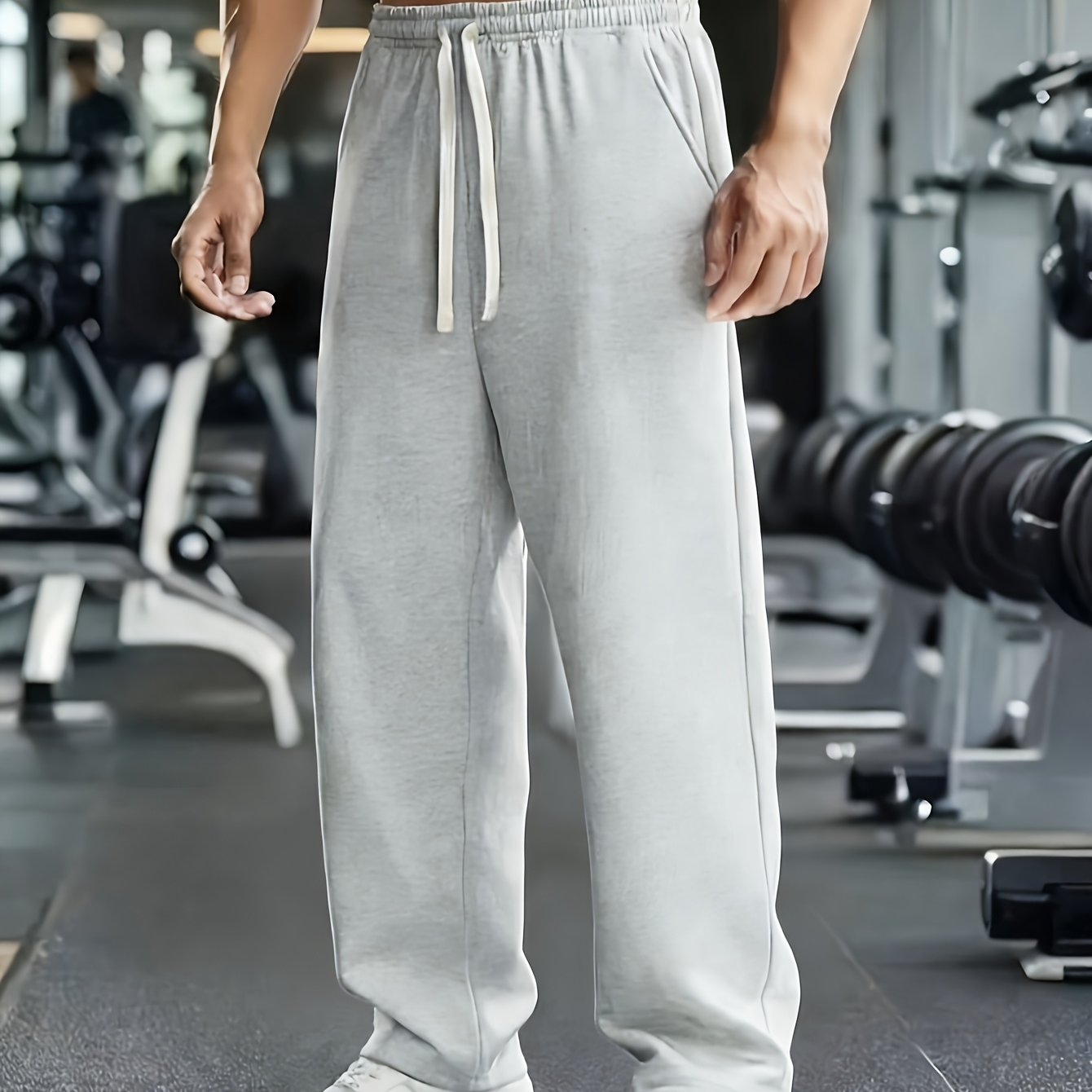 E-shop 1 Stück Herren Leichte Atmungsaktive Jogginghose mit Elastischem Bund & Kordelzug – Weiche Strick-Sweatpants für Gym, Training, Freizeit –