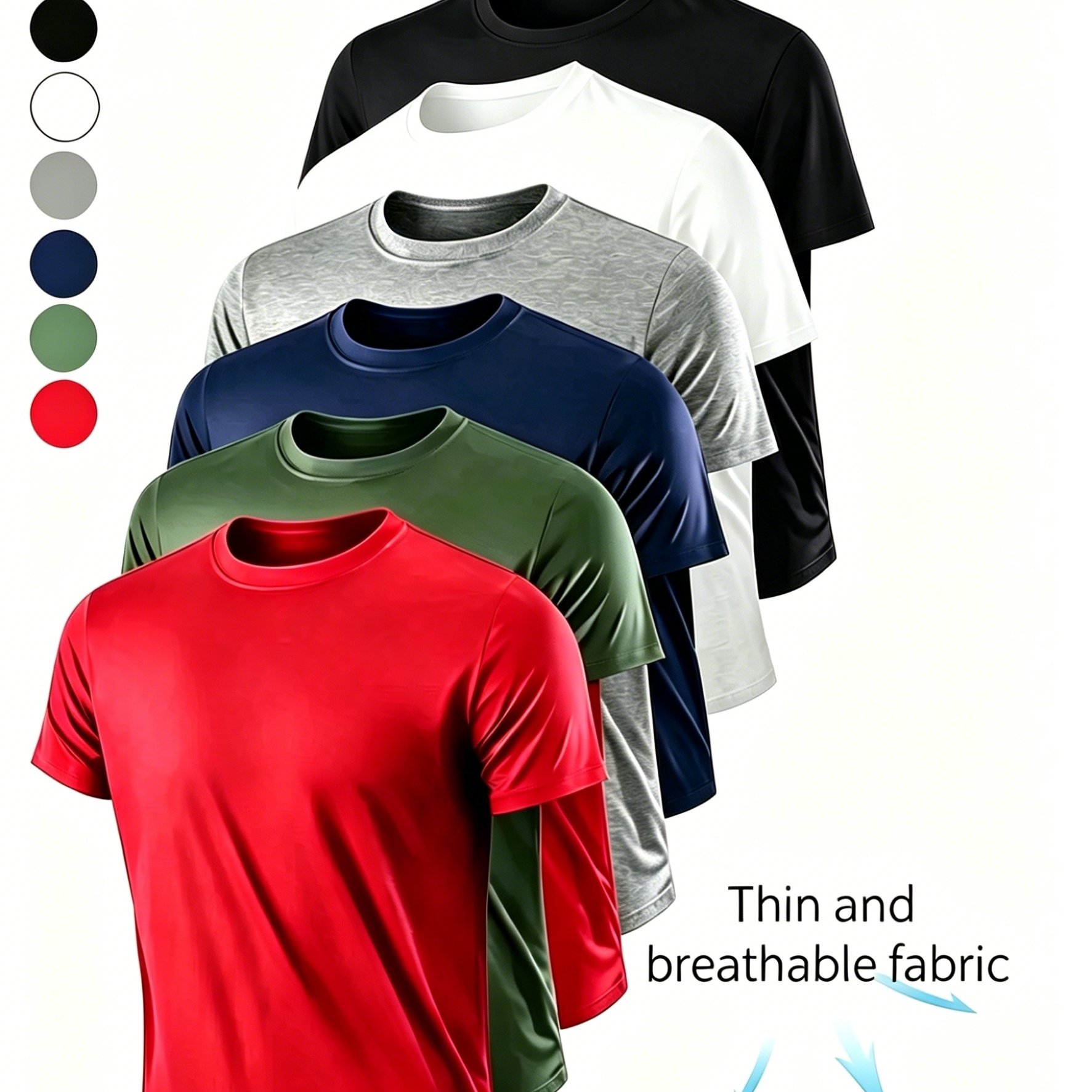 TEMU 6pcs Men's Casual T-shirt Set, Premium Solid Color Short Sleeve, Ultra Breathable, Quick Drying And Moisture Absorbent, Slightly Elastic And