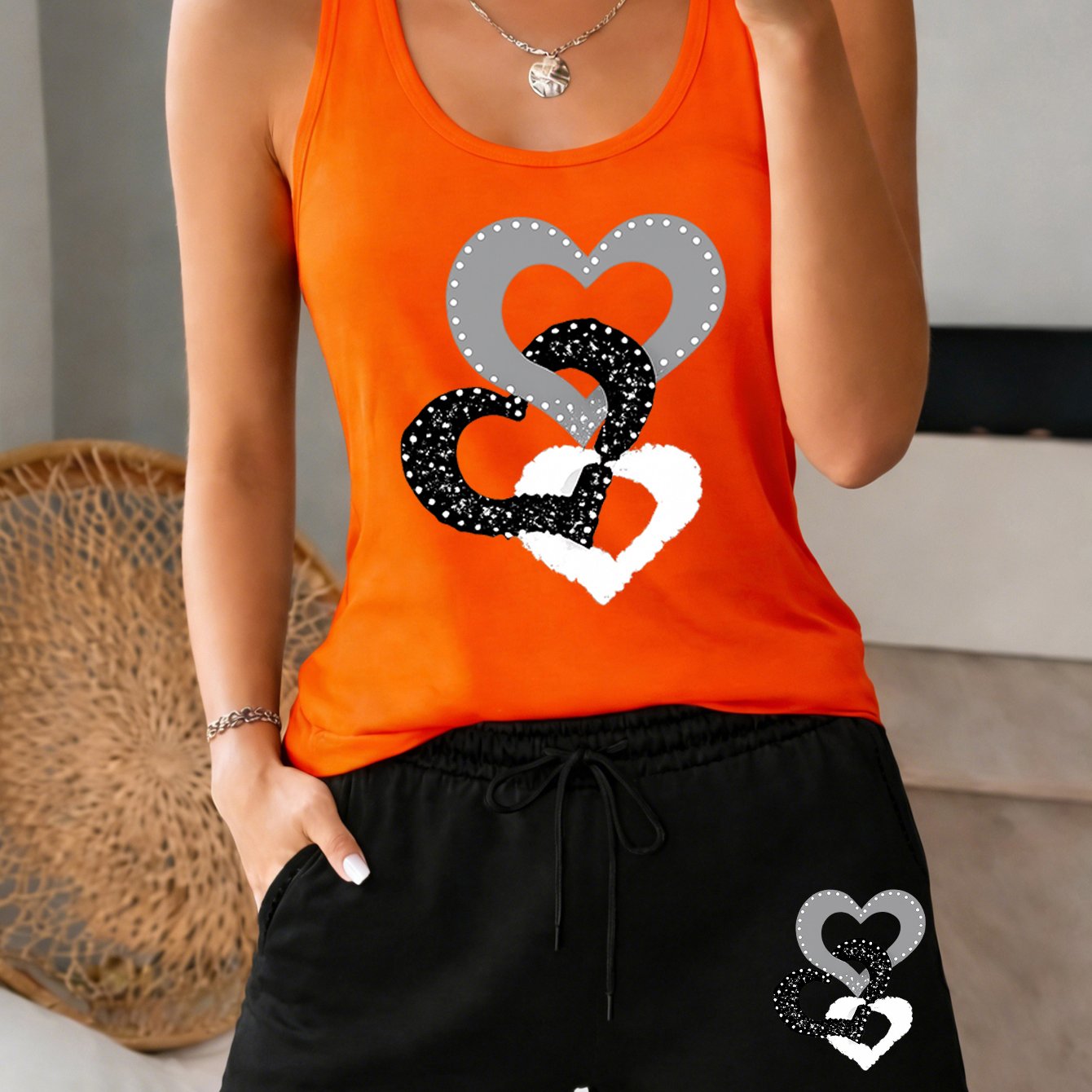 TEMU Vacation-style Women's 2pcs Set: Shorts And Tank Top, Fashionable, , Casual, Summer