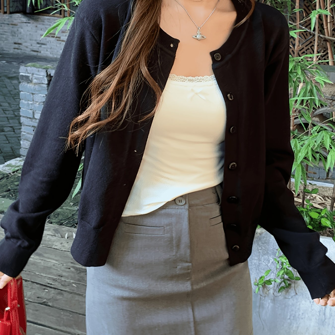 TEMU New Women's Cardigan Spring Autumn Stylish Outerwear Round Neck Long Sleeve Slim Fit Cropped Sweater Top
