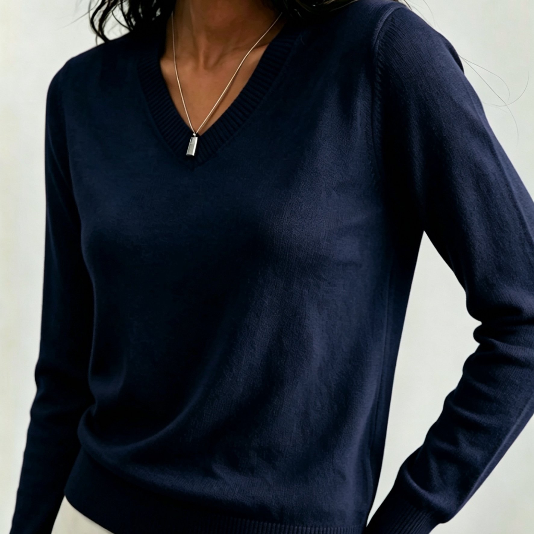 TEMU New Women's V-neck Pullover, Easy, Loose, Soft, Comfortable, Versatile, Thin Women's Top, Solid Color Long-sleeved Sweater
