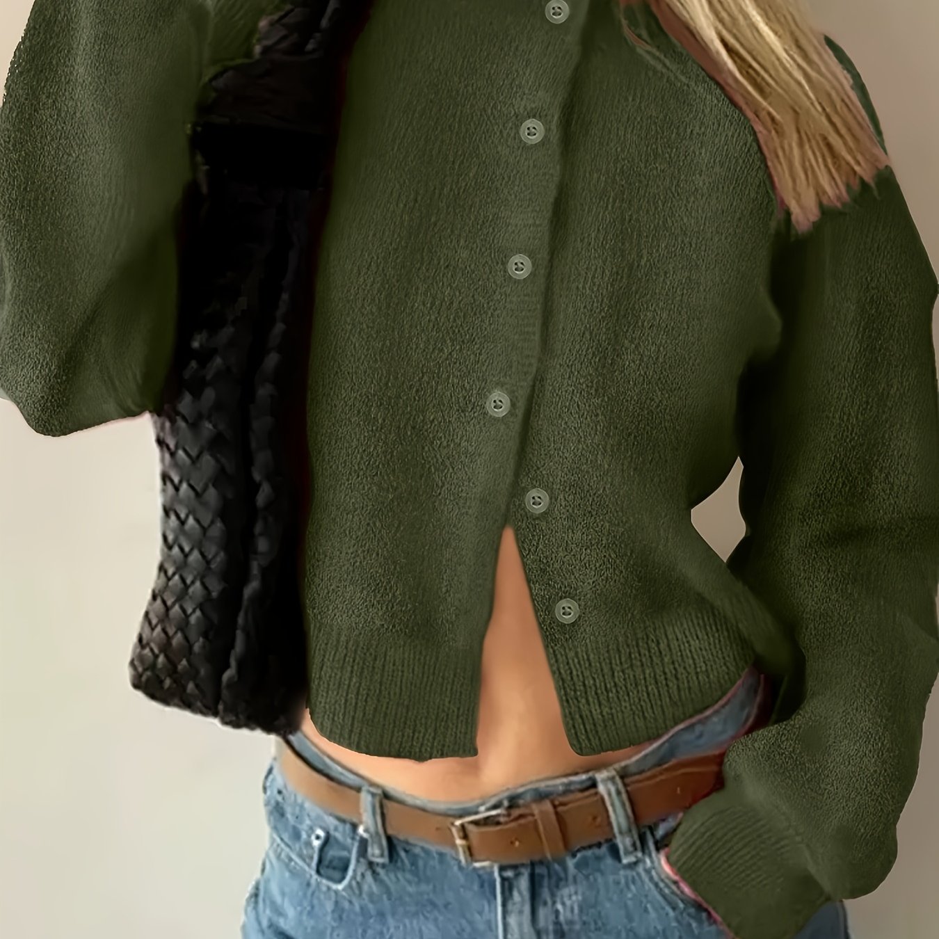 Women' Color Casual Round Neck Button-up Long Sleeve Cardigan Cardigan Sweater