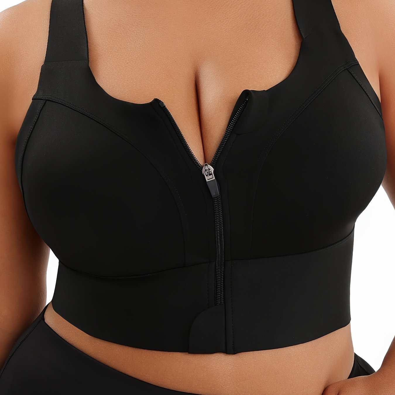 Plus Size Solid Color High Elasticity Back Adjustable Sports Bra, Yoga Running Workout Bras