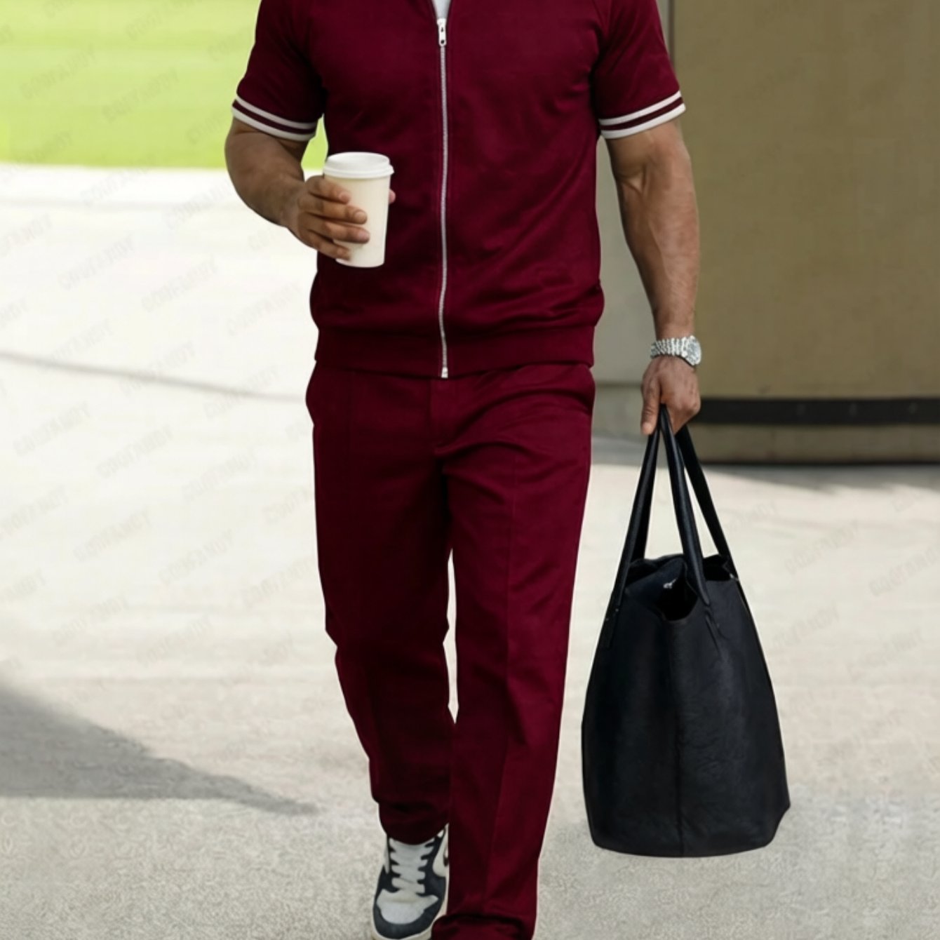 2pcs Set: Men's Casual Athletic Short-sleeve Baseball Collar Jacket & Pants Suit - Ideal For Outdoors & Casual Attire - Multiple Colors