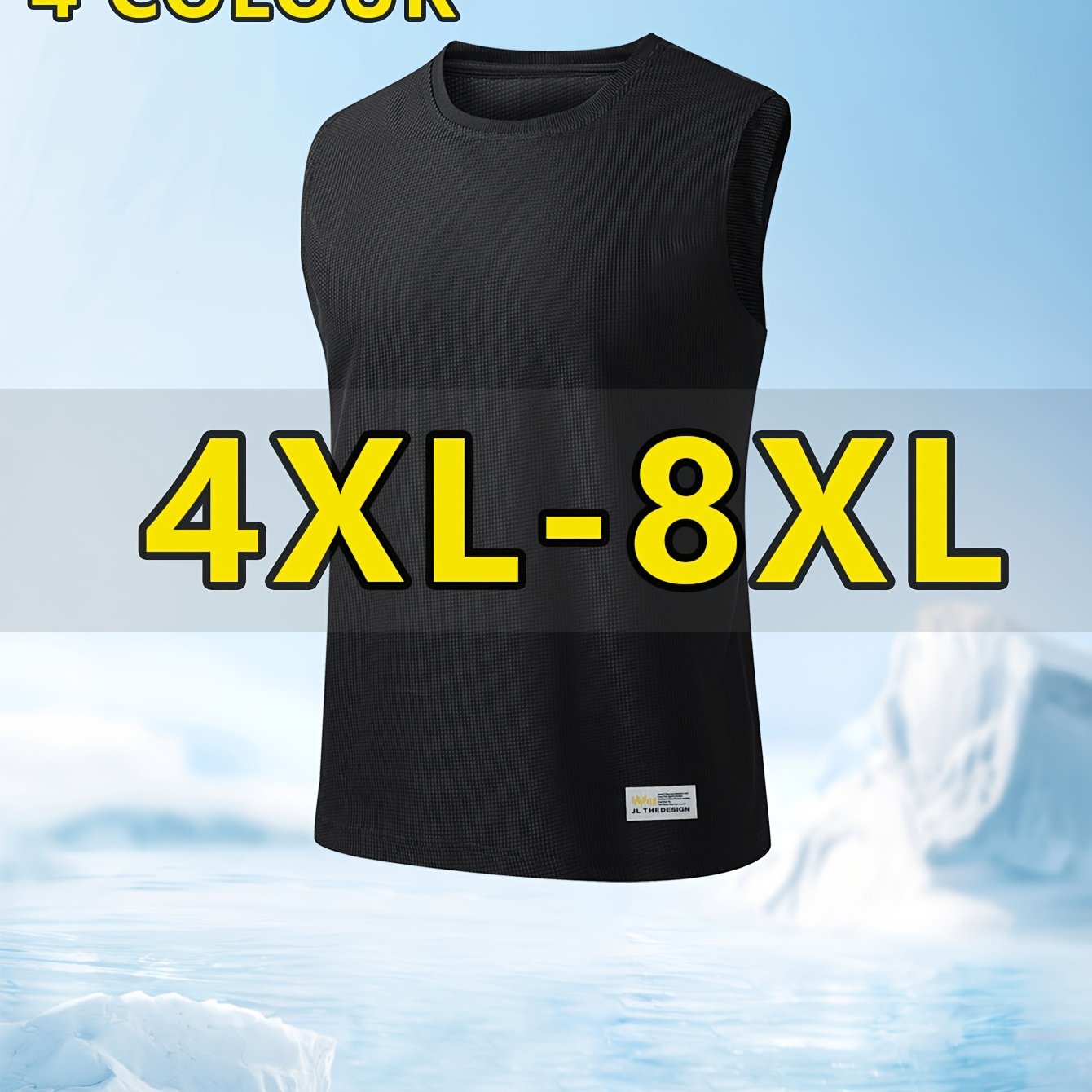 TEMU 4xl-8xl Men's Waffle Knit Widened And Enlarged Tank Top - Super Plus Size Sleeveless Vest Top - Crew Neck Design With Stylish Fabric - Suitable