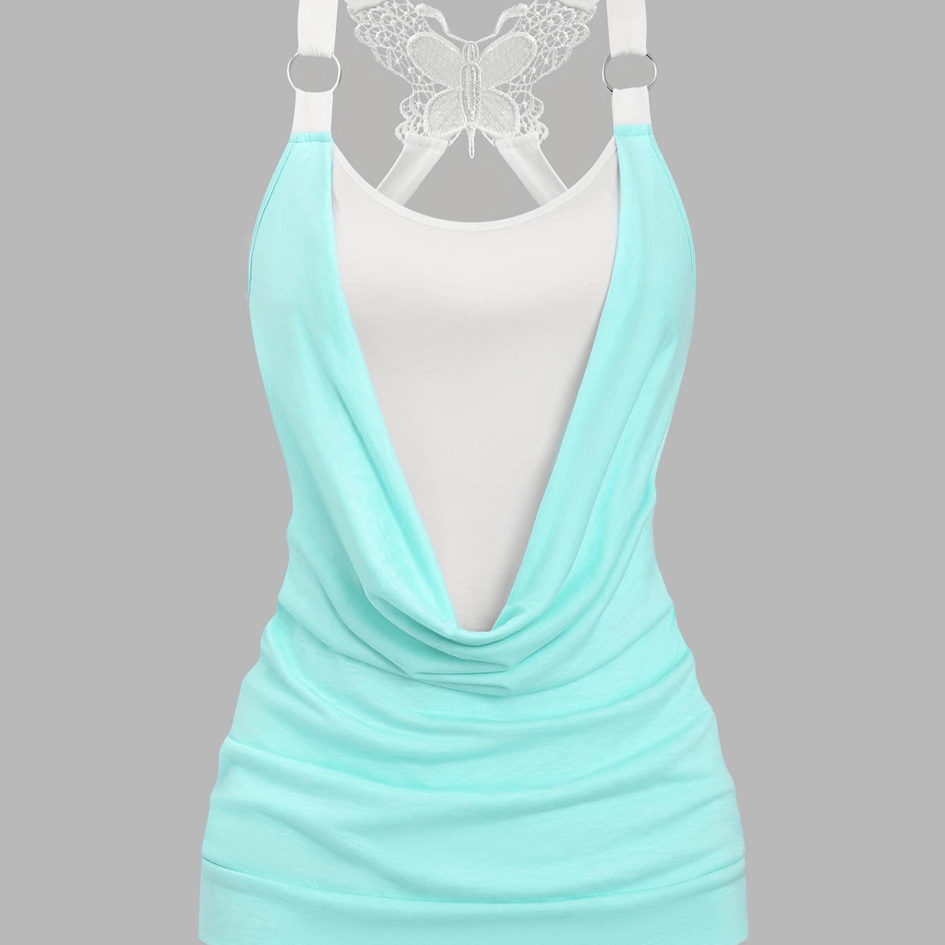 Women'-shoulder Color-block 2-in-1 Look Flower Casual Tank Top