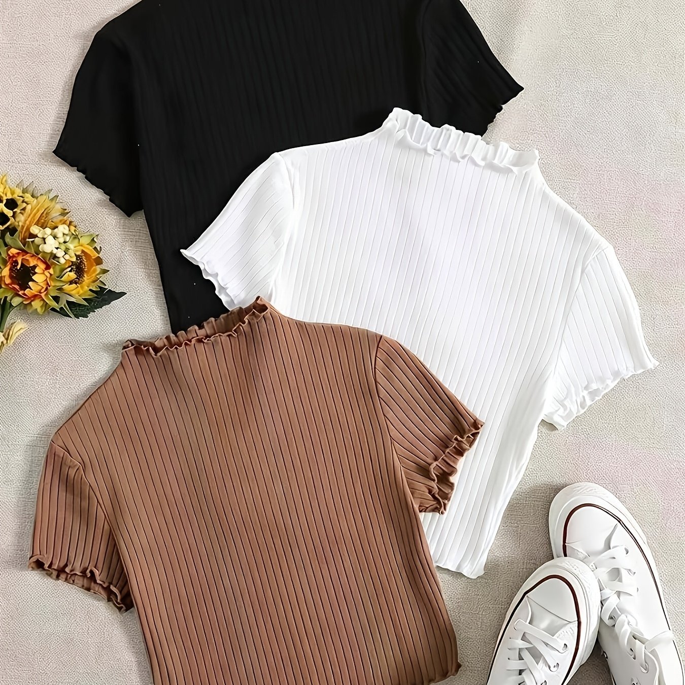 TEMU Ein Set aus drei einfarbigen, lässigen, ärmellosen T-Shirts für Frühling und Sommer in Europa und Amerika