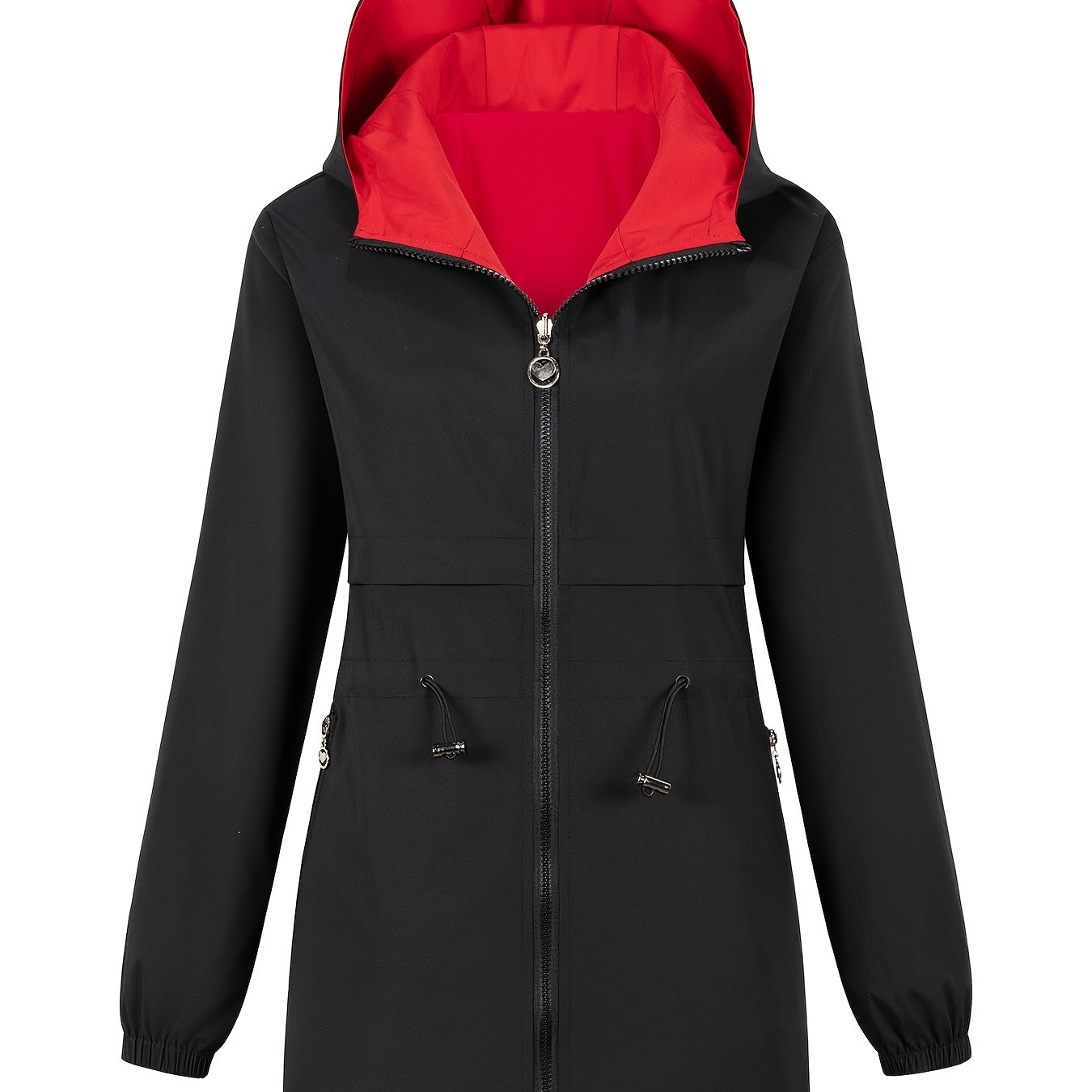 TEMU Women's Fashion Hooded Reversible Trench Coat Solid Color Loose 's Outerwear Spring/autumn Mid-length Trench Coat
