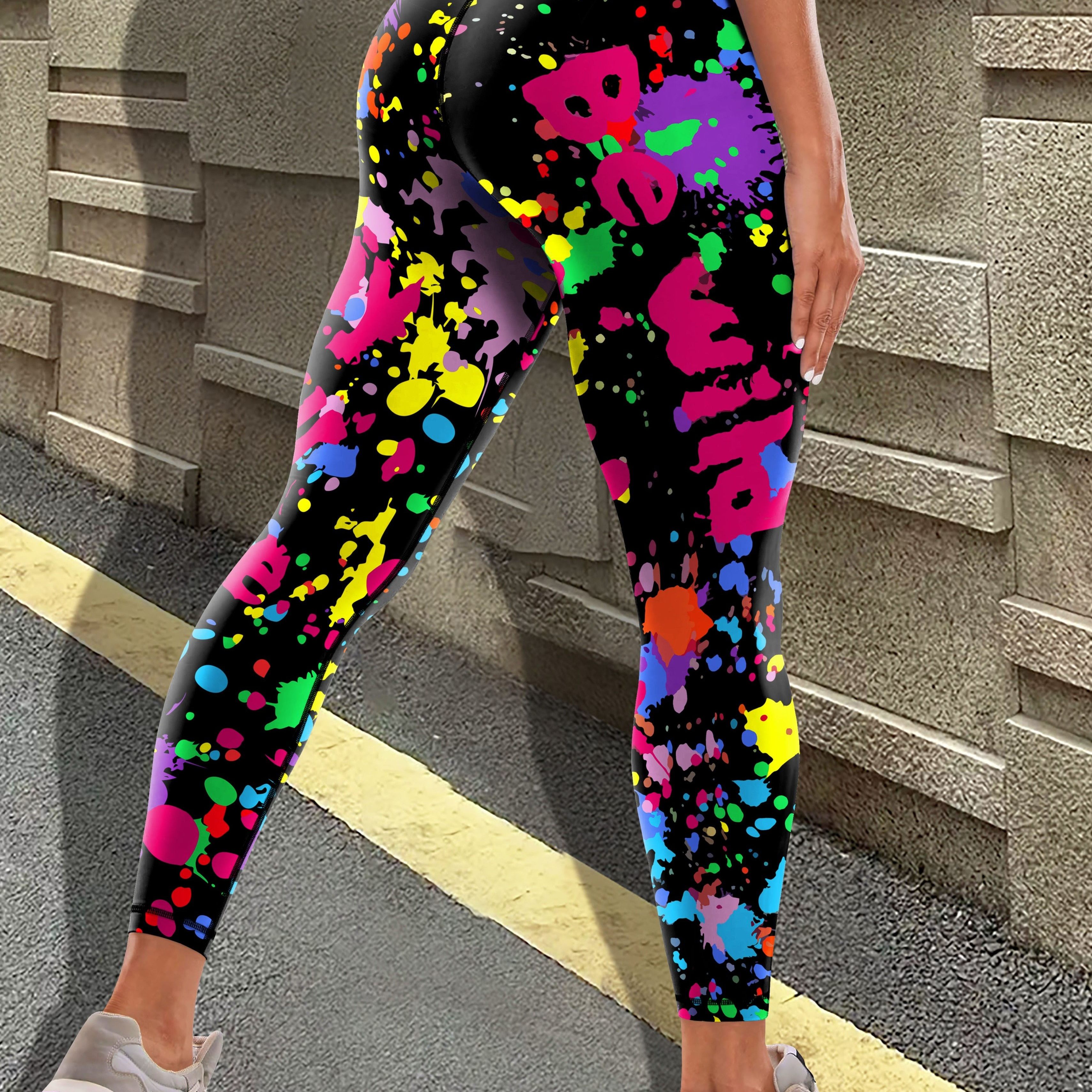 Image of Plus-size Sports Leggings With Color Blocks, High-waisted Yoga Workout Pants For Running And Lifting The , Stylish Printed Tummy Control Yoga Pants, Women's Athletic Training Long Pants