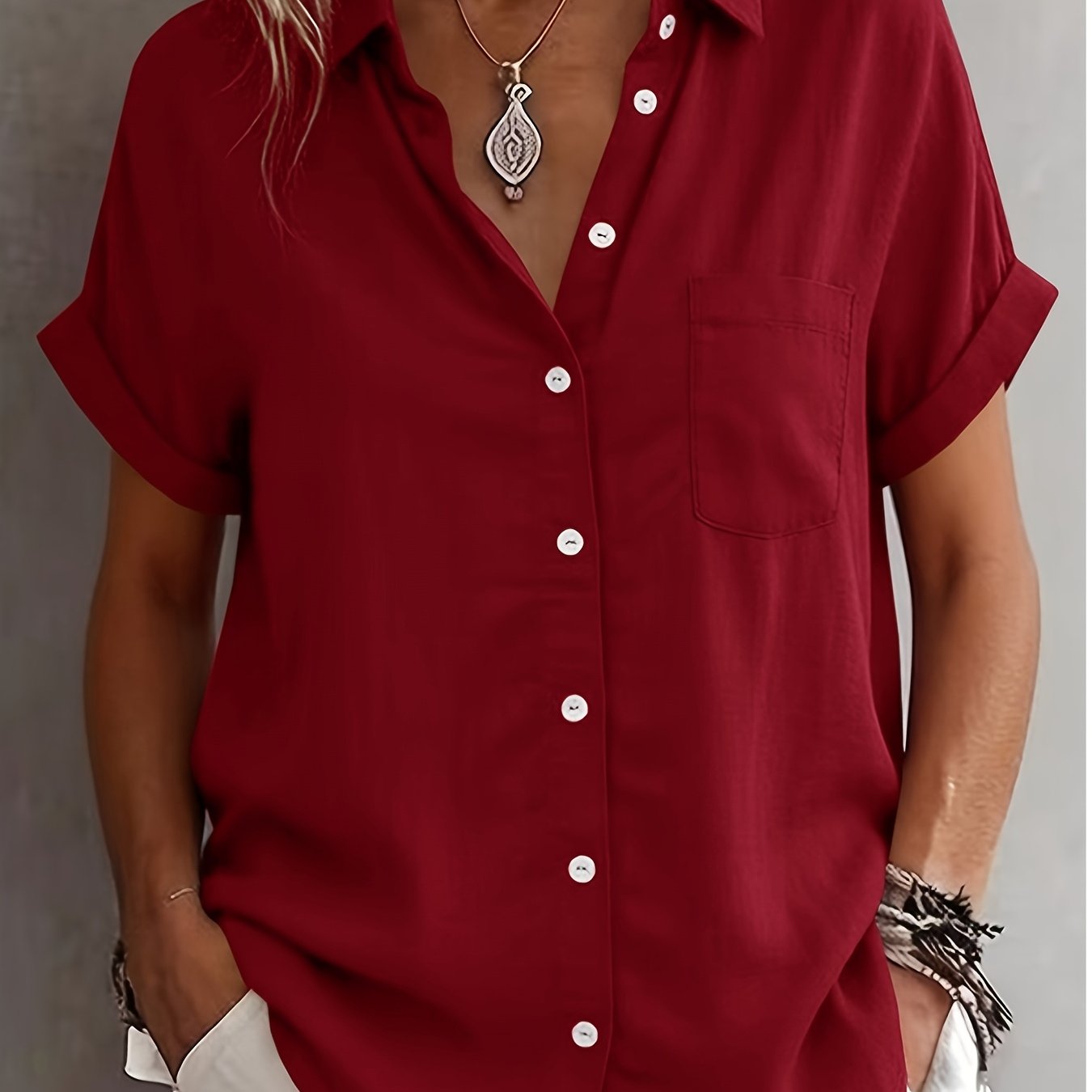 TEMU Plus Size Women's Short-sleeve Cardigan Shirt, Casual Versatile Blouse