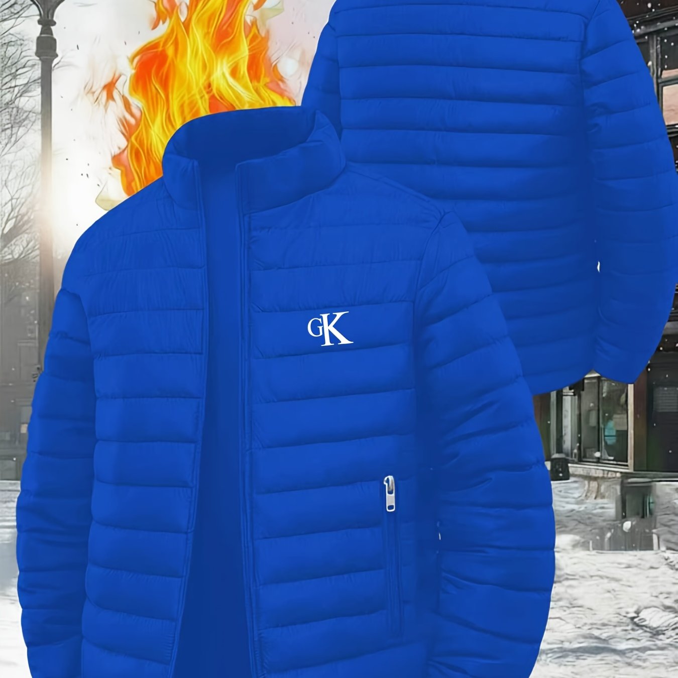 TEMU 1pc Men's Winter Zip-up Stand Collar Warm Jacket - Essential For Outdoor Commuting In Winter, Locks In And Retains Heat, Suitable For Daily And