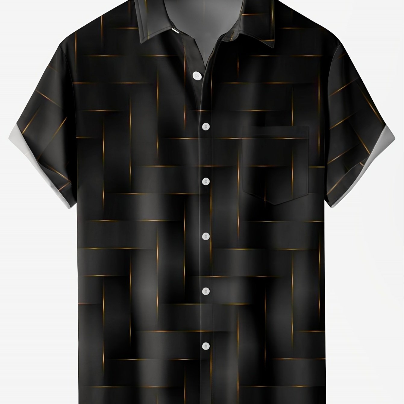 TEMU Artistic Pattern Chest Pocket Turn- Collar Short Sleeve Casual Shirt, Plus Size