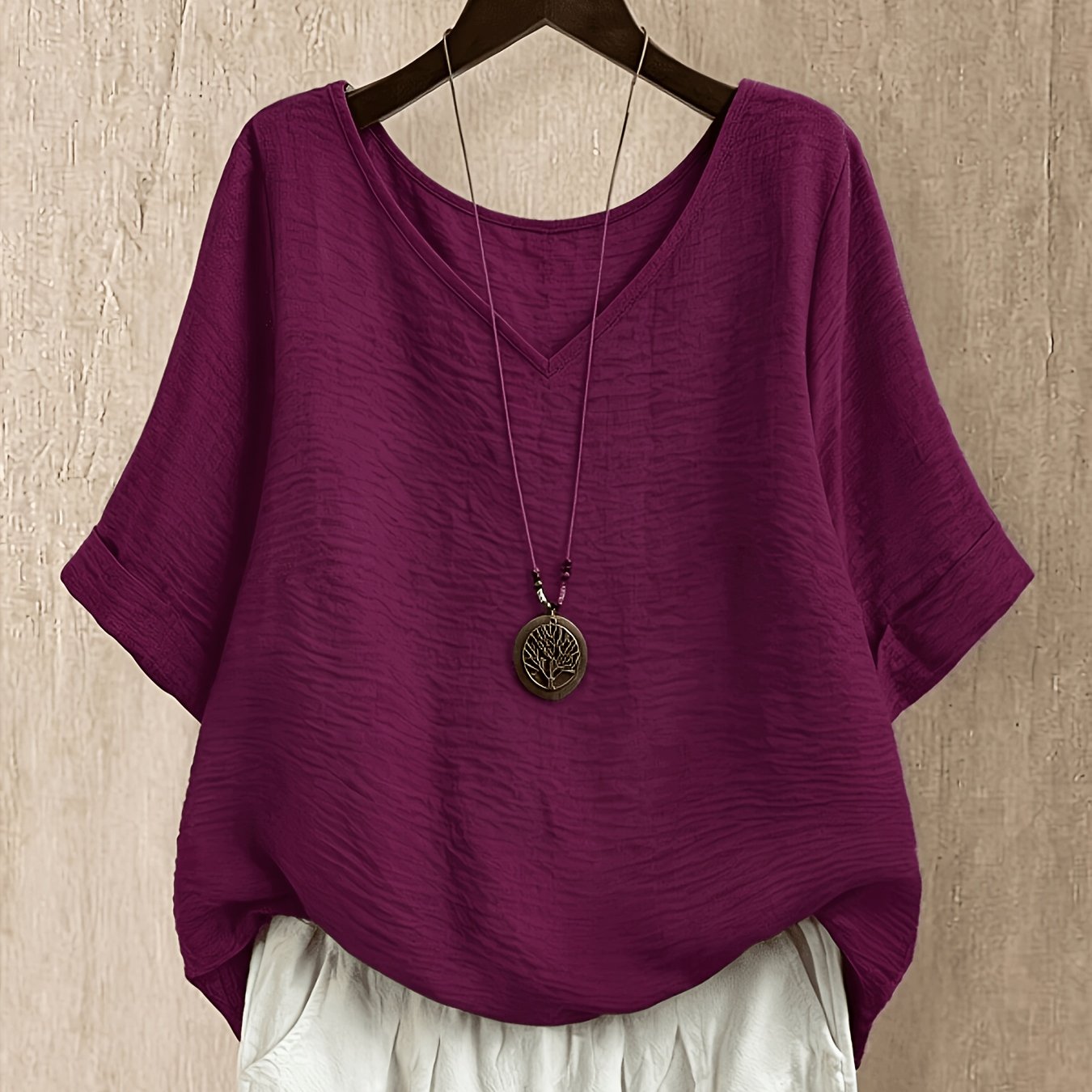 TEMU Solid Color Comfortable Simple Stylish Casual Daily Vacation Fashionable Relaxed Loose Versatile Women's Top