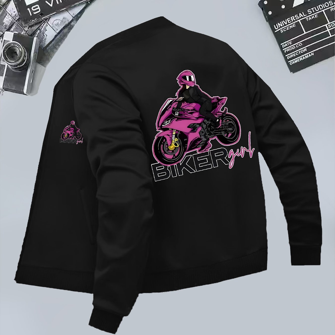 TEMU Women's Trendy Pink Motorcycle Stand Collar Zipper Jacket, Long Sleeve, Regular Fit, Fashionable Fall/winter Outerwear For Everyday Wear, Soft