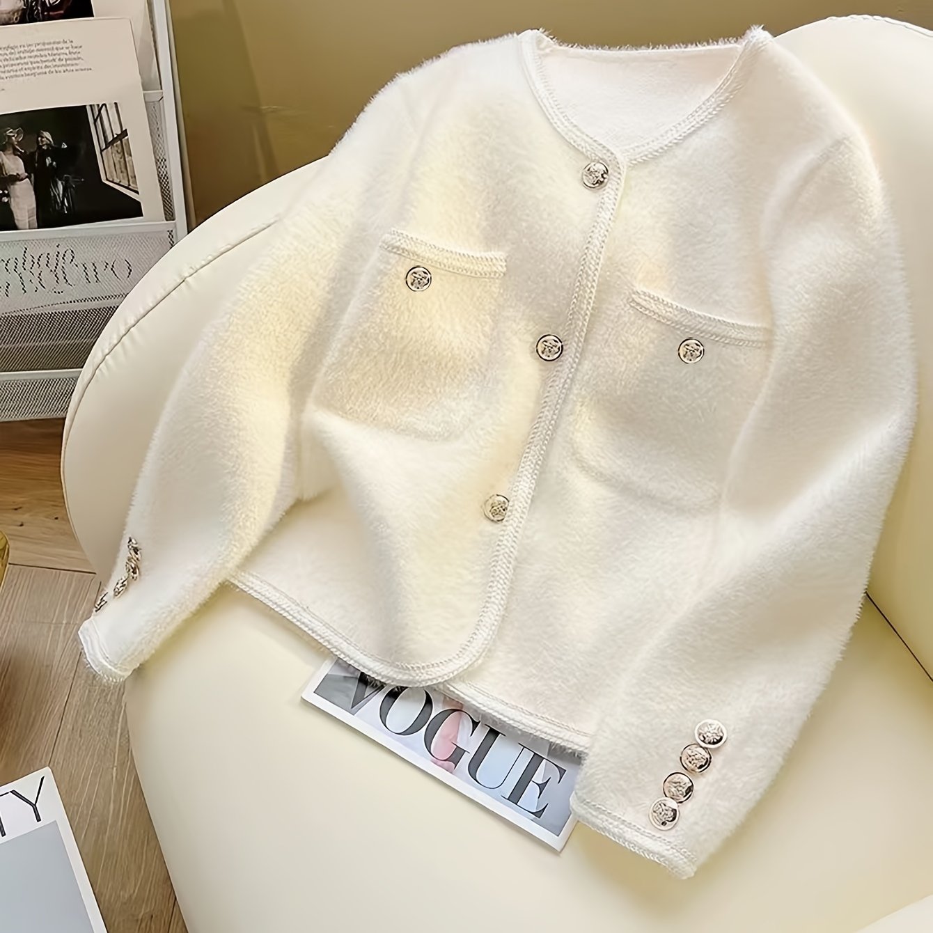 Golden Button Solid Color Cardigan Women's Autumn Winter New Gentle Soft Sweater Coat Top