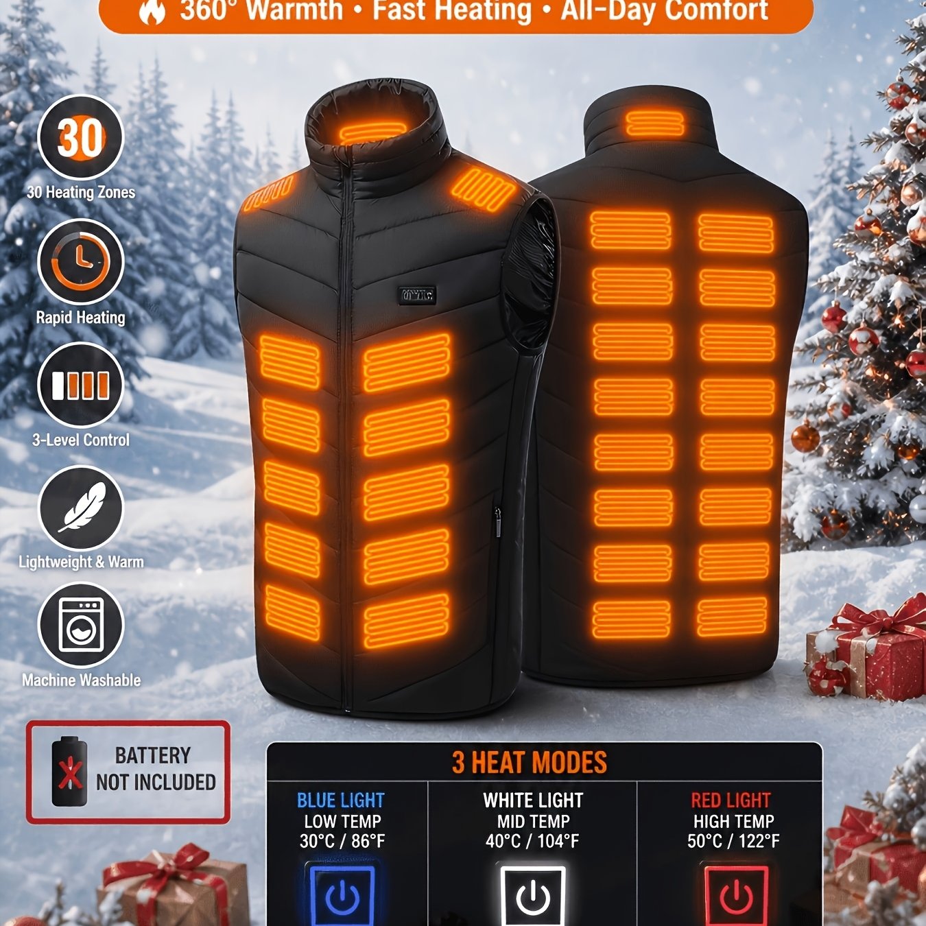 TEMU Slim verwarmd vest voor heren, uniseks, 30-zones verwarming, 3 instelbare niveaus, lichtgewicht ontwerp, herfst/winter buitentemperatuurwarmte,