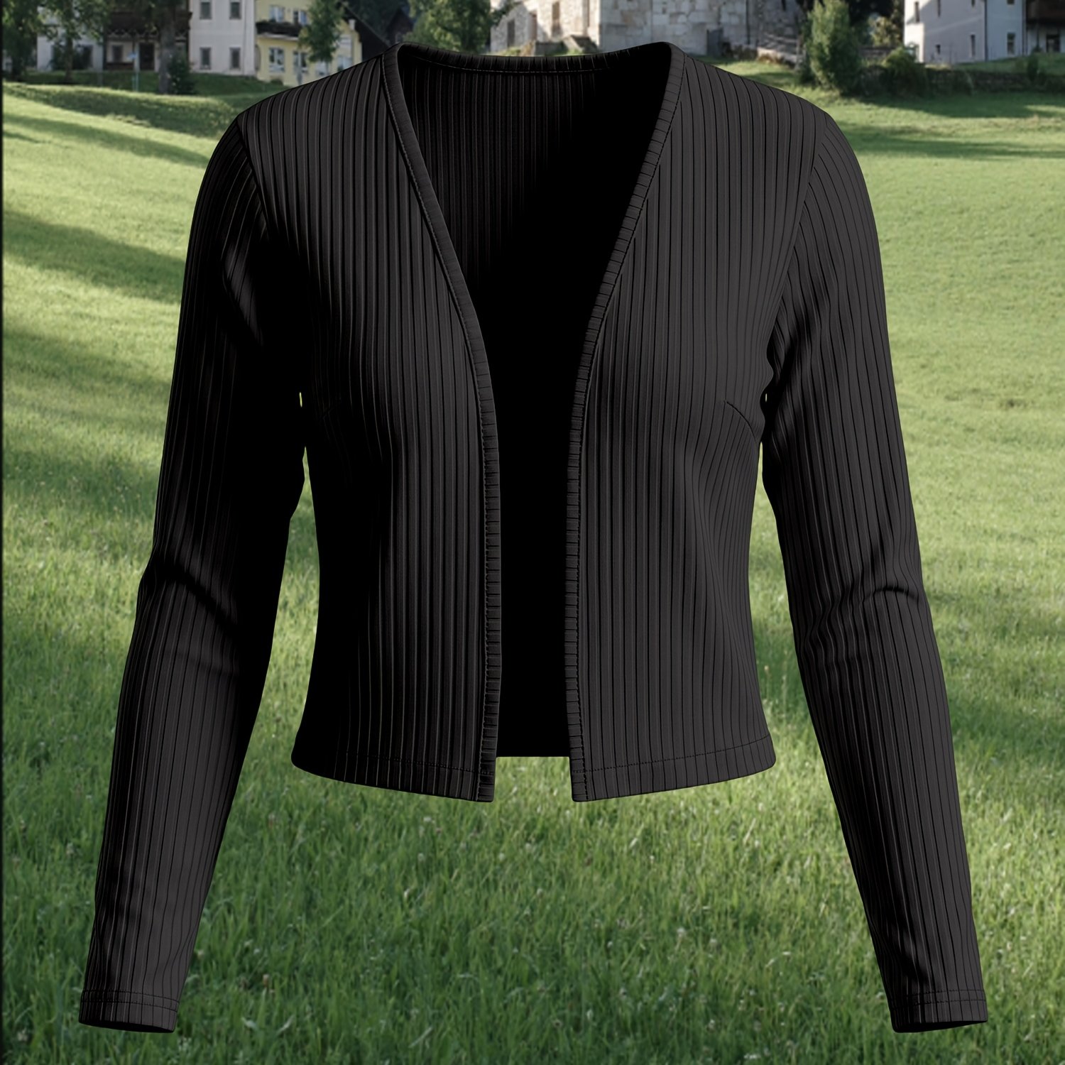 TEMU Cardigan Style | Ribbed Short Outerwear, Lightweight And Breathable, Suitable For Spring/summer Beach, , And Commuting