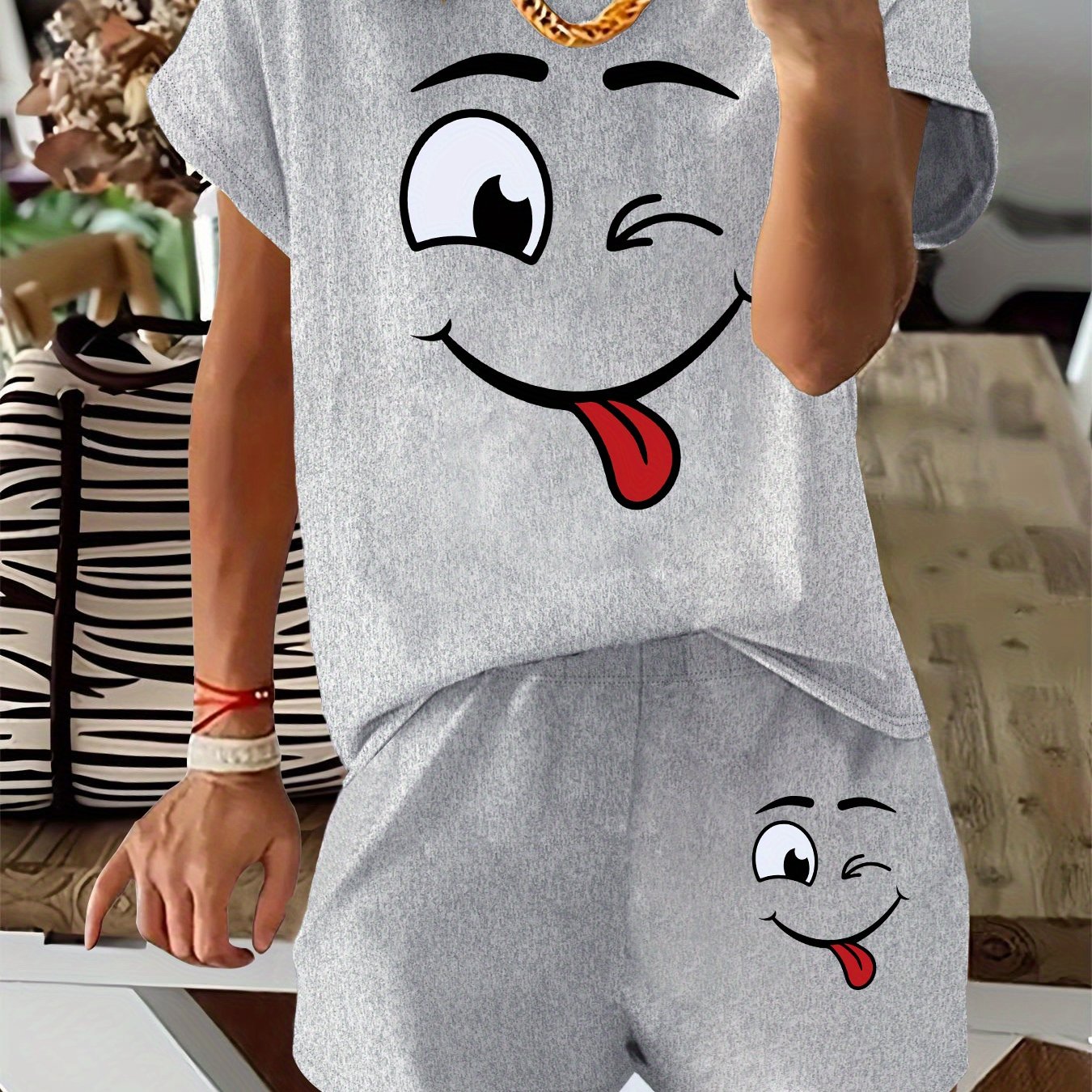 TEMU Graphic Print 2 Piece Set, Short Sleeve T-shirt & Shorts, Women's Clothing