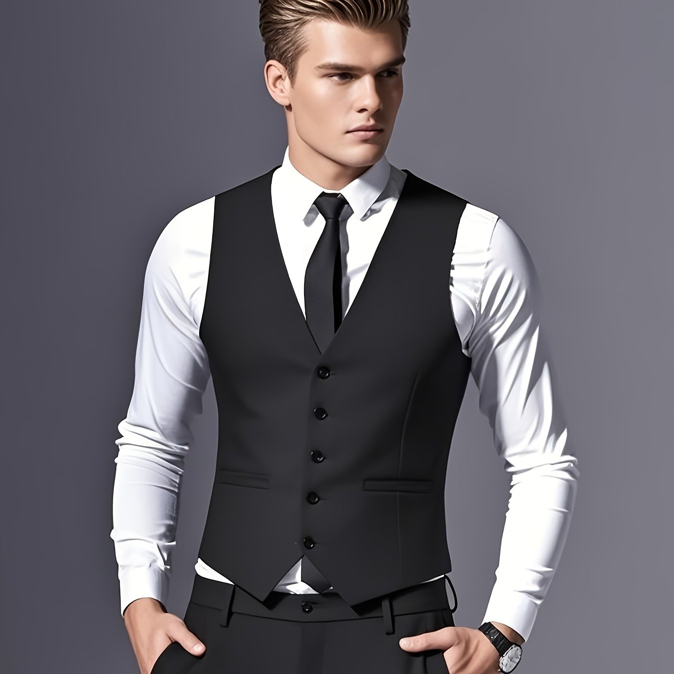 TEMU Men's Waistcoat Jacket, A Single Piece Of Formal Suit Vest For Business, Suitable For Groomsmen And Autumn, Tailored For Western Men, Casual