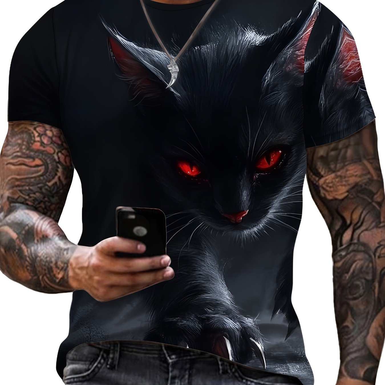 TEMU Men's T-shirt With Dynamic Prints, Embodying Street Fashion And Cool Short Sleeves