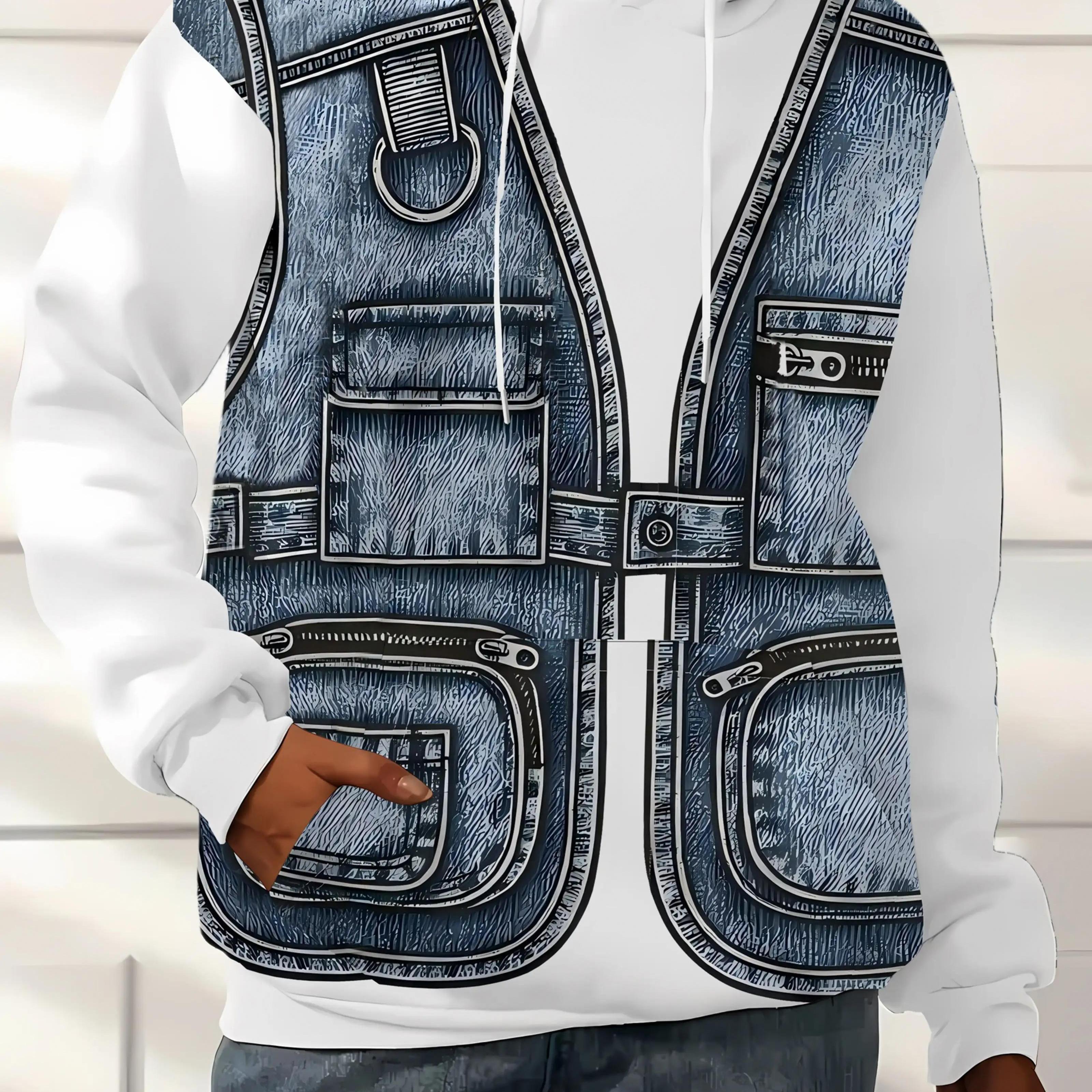 TEMU Grande Taille - Grande Taille - Ensemble Pièces Veste en Jean Grande Taille pour Femmes - Sweat à Capuche Tendance avec Imprimé Unique, Coupe ,