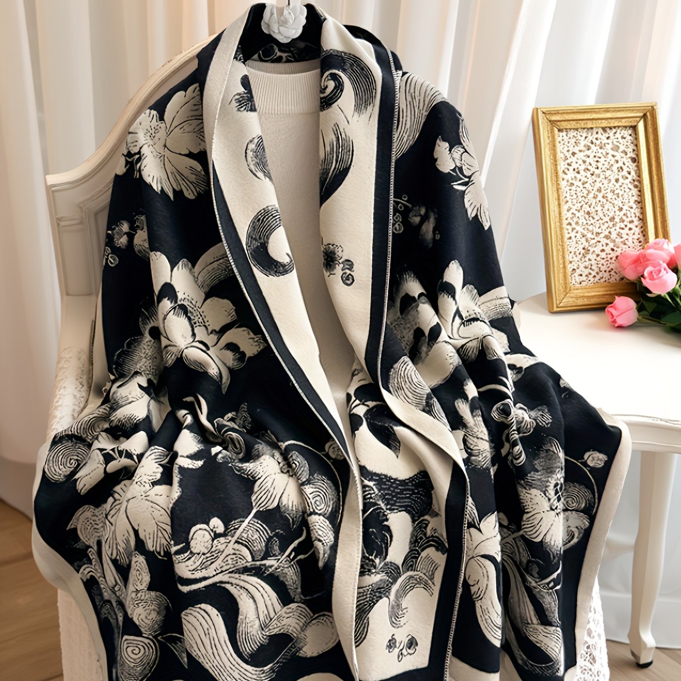 TEMU Plus Size - Herbst Winter Verdickte Cashmere Retro Glückliche Wolke Farbblock Quaste Kopftuch Damen Warmer Mantel Schal Tragen, Plus Size Top