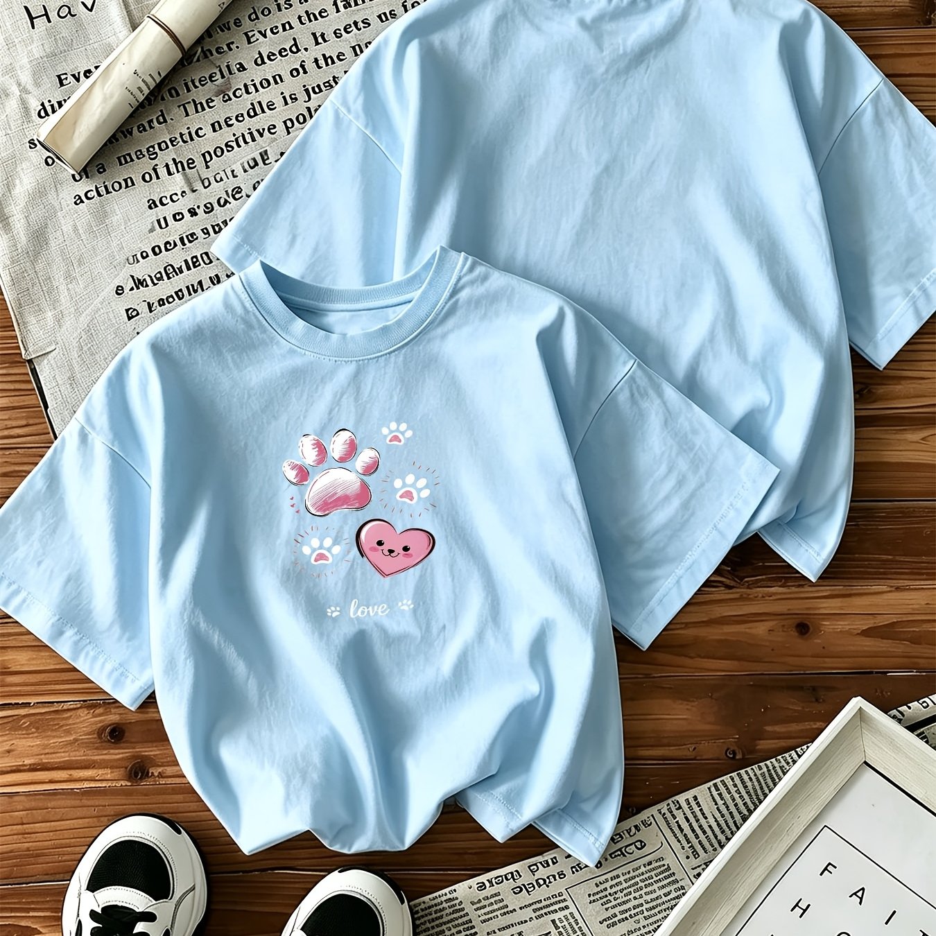 Image of Spring And Summer New Arrival: Round Neck T-shirt With Heart & - For All Ages, Lover Gift, Love-themed Design For Daily
