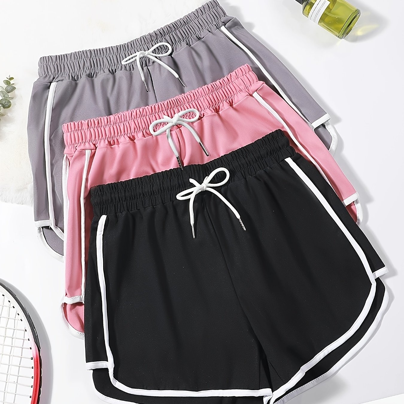 Image of 3-pack Drawstring Women's Sports Shorts, Casual Lounge Gym Workout Short Pants With