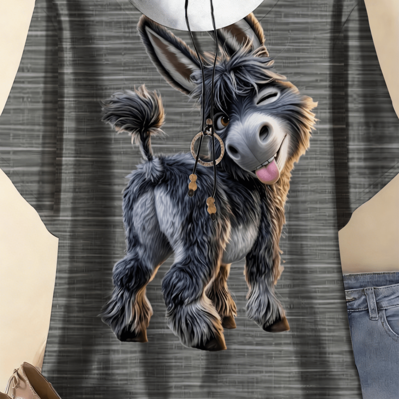 Image of Plus Size, 0-9xl Plus Size Cute Donkey Graphic Print Design Women's Summer T-shirt Breathable Crew Neck T-shirt Unique Print Machine Washable