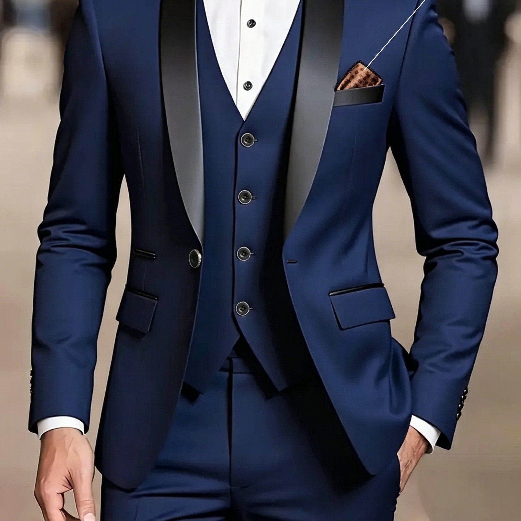 Men's Suit Set, 3pcs Blazer, Vest And Trousers, Groomsman Business, Fashionable Elegant, Premium Men, Suitable For Wedding, Business, Party (with Pocket Square)