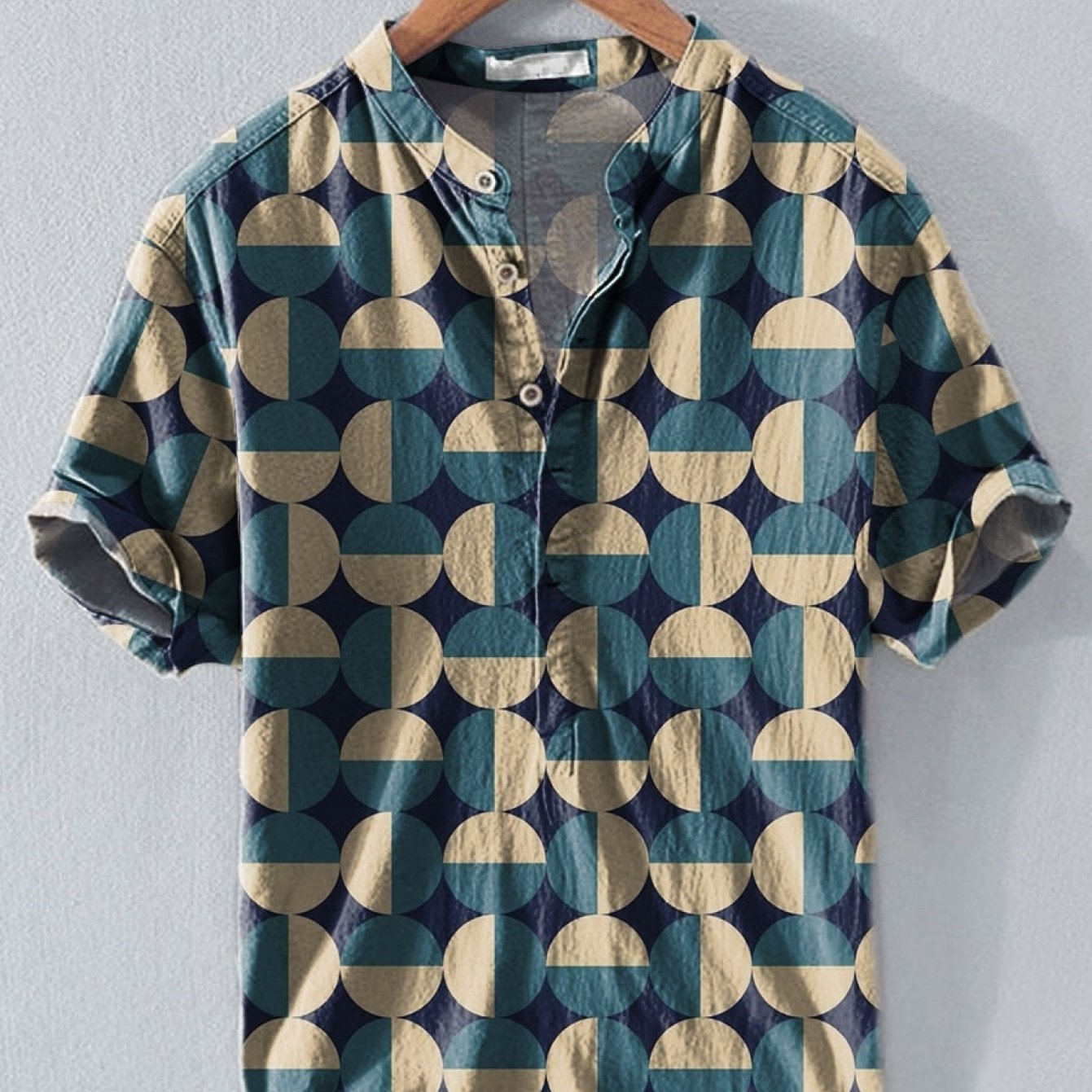 TEMU Men's Digital Printed Stand Collar Shirt