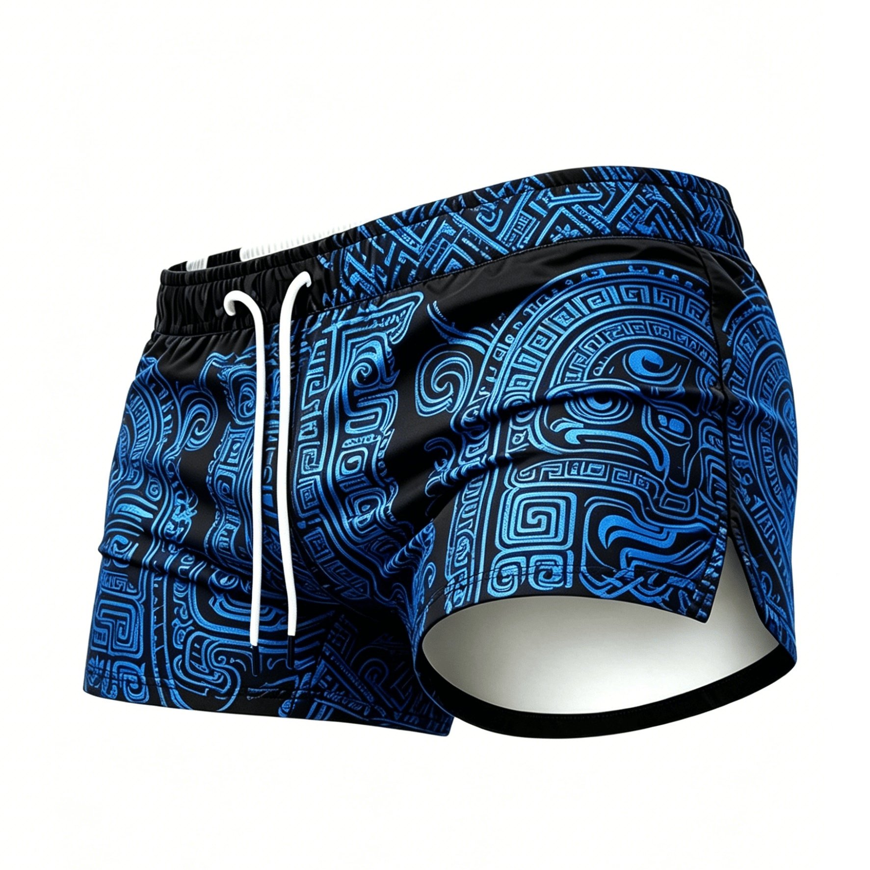 Image of Men's Plus Size Swim Shorts With Mayan Totem Print - Swim Trunks Suitable For Outdoor, Streetwear & , Machine Washable Shorts For Surfing,, Beachwear - Mayan Tribal Design Swimming Pool, Plus Size