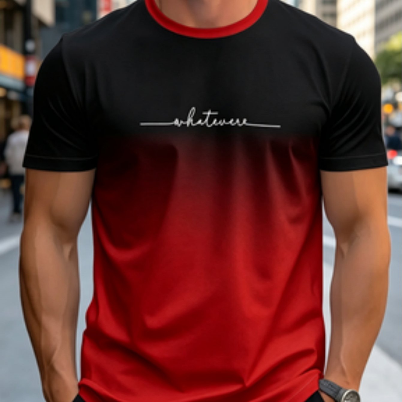 TEMU Men's All Gradient "whatever" T-shirt, Casual Streetwear Graphic Tee