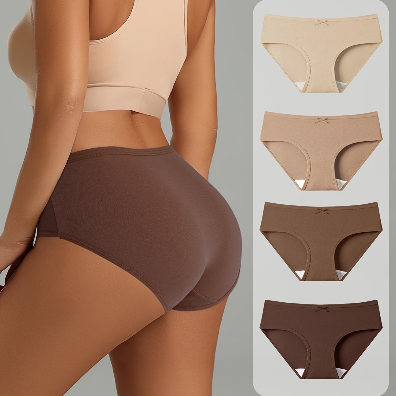 4pcs Solid - Seamless Low-waist Bow Briefs, Sexy Comfortable Breathable Elastic Panties, Women's Lingerie And Underwear