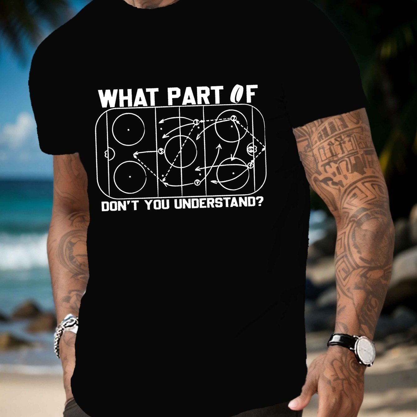 TEMU What Part Of Hockey Print Men's Short Sleeve T-shirt Summer T-shirt Top