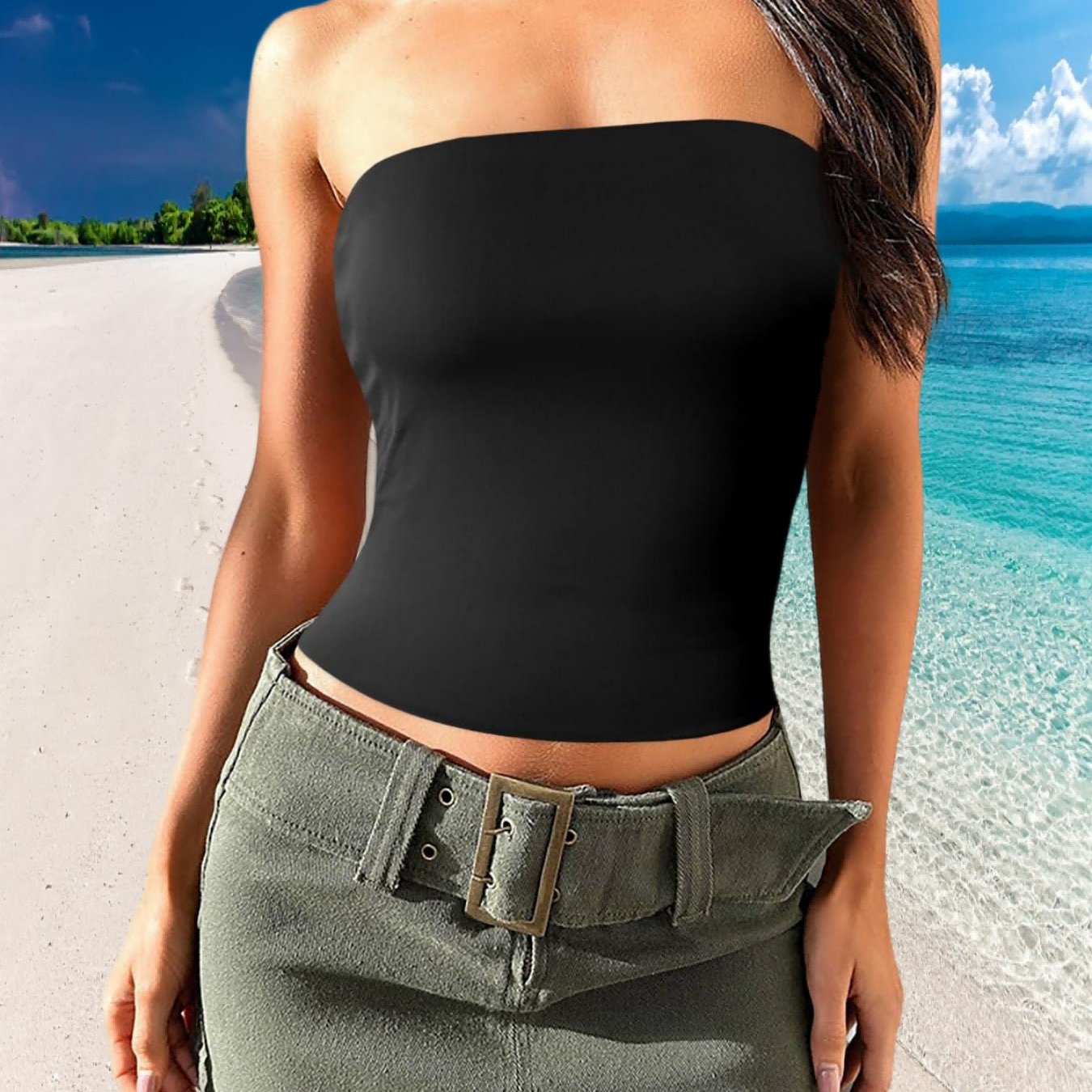 Image of Women' Spring Summer Tube Tops | Strapless No Pad Clubwear Y2k Going Out Stretchy Basic Casual Cami Tops, Solid Color