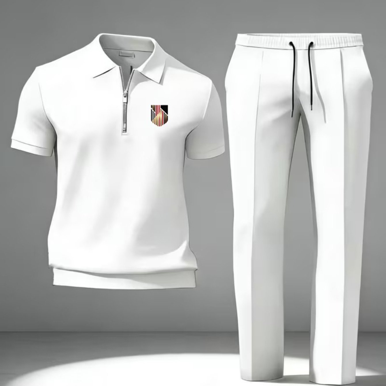 2026 New Release: Unisex Casual Sporty Shirt And Shorts Set - Geometric Collar. An Everyday Tracksuit Ideal For Commuting, Vacations, Halloween, Christmas, And Valentine's Day Presents