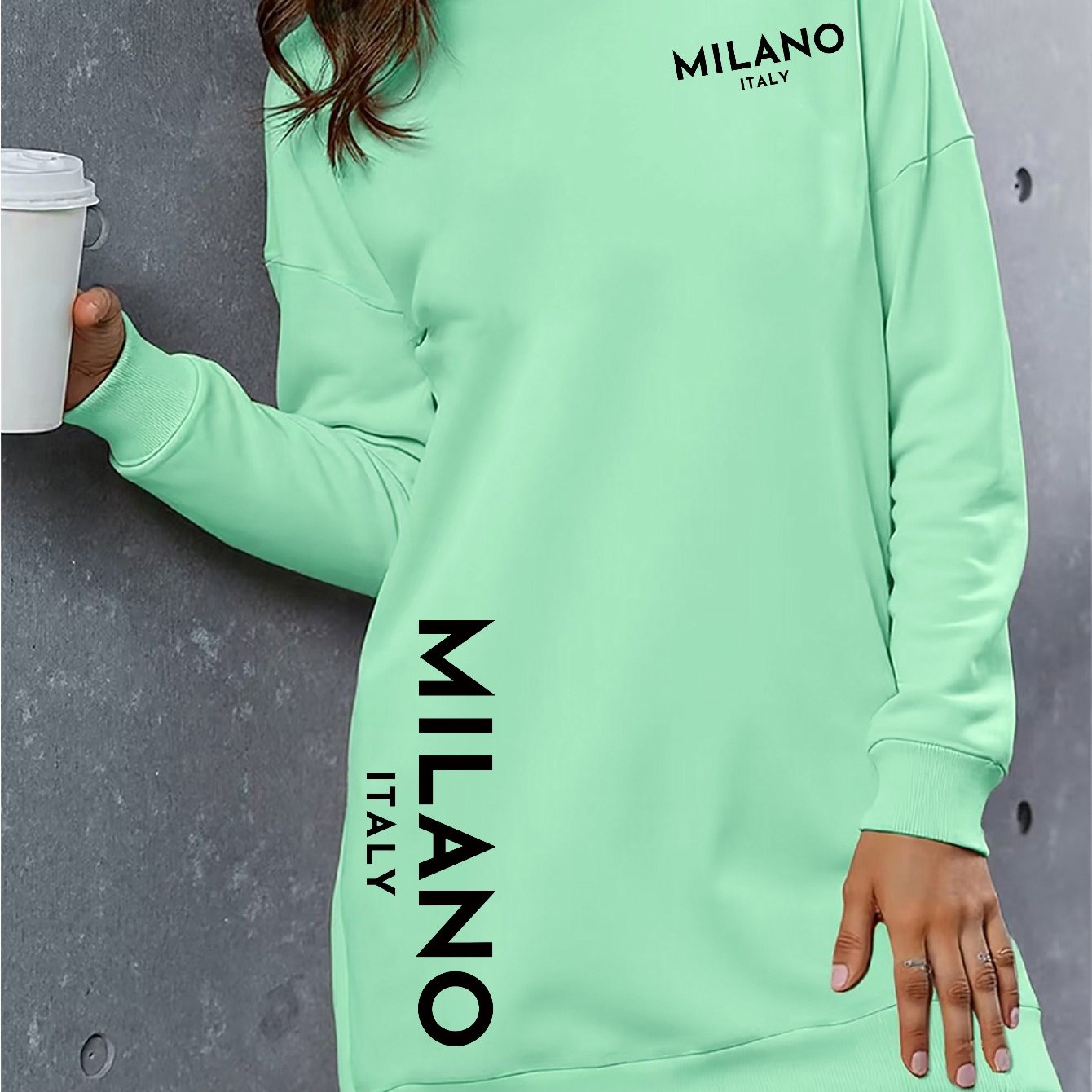 TEMU Fashionable, Elegant, Office-ready & Versatile European & American Women's -lined Hooded Dress With Letter Print, Thickened Hoodie Sweatshirt,