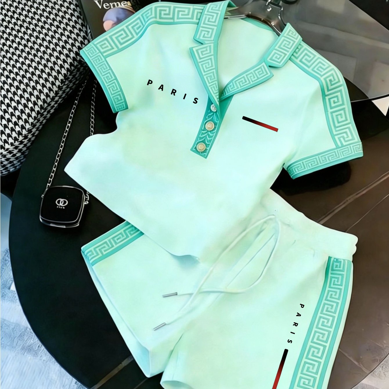 Image of 2pcs Set. 2026 's Casual Sports Set - Short Sleeve Shirt And Shorts, Urban Summer Street Style, French Style Clothing, In Mul
