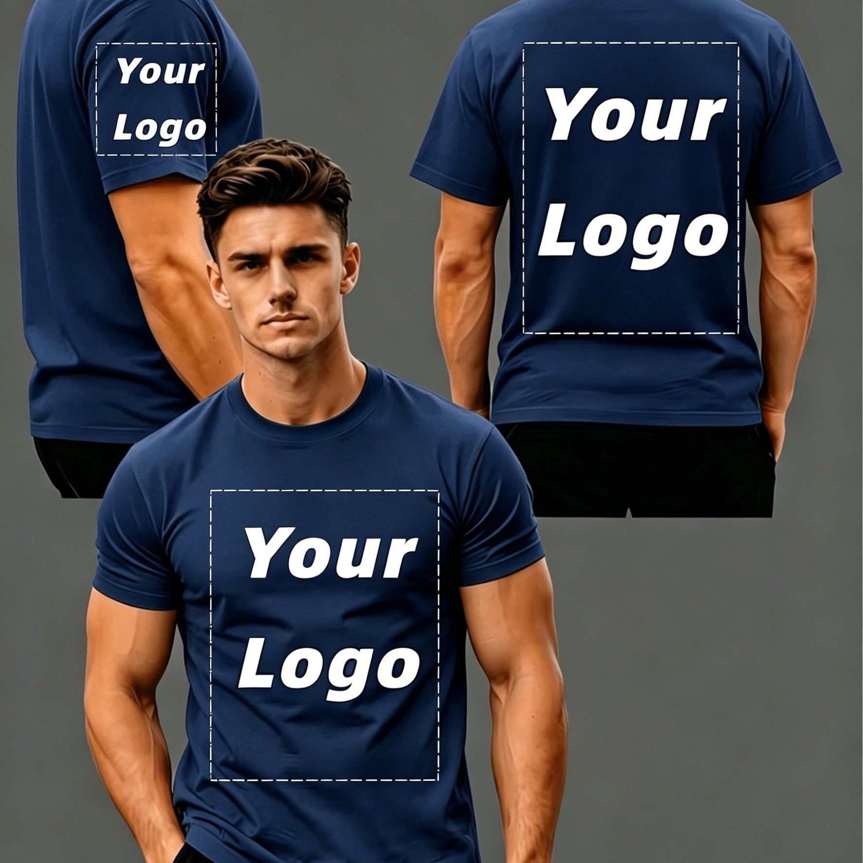 TEMU Personalización de Camiseta para Hombre - Impresión Personalizada de Foto/Tipo, Diseño de Manga Corta con Cuello , Tejido Lavable a Máquina,